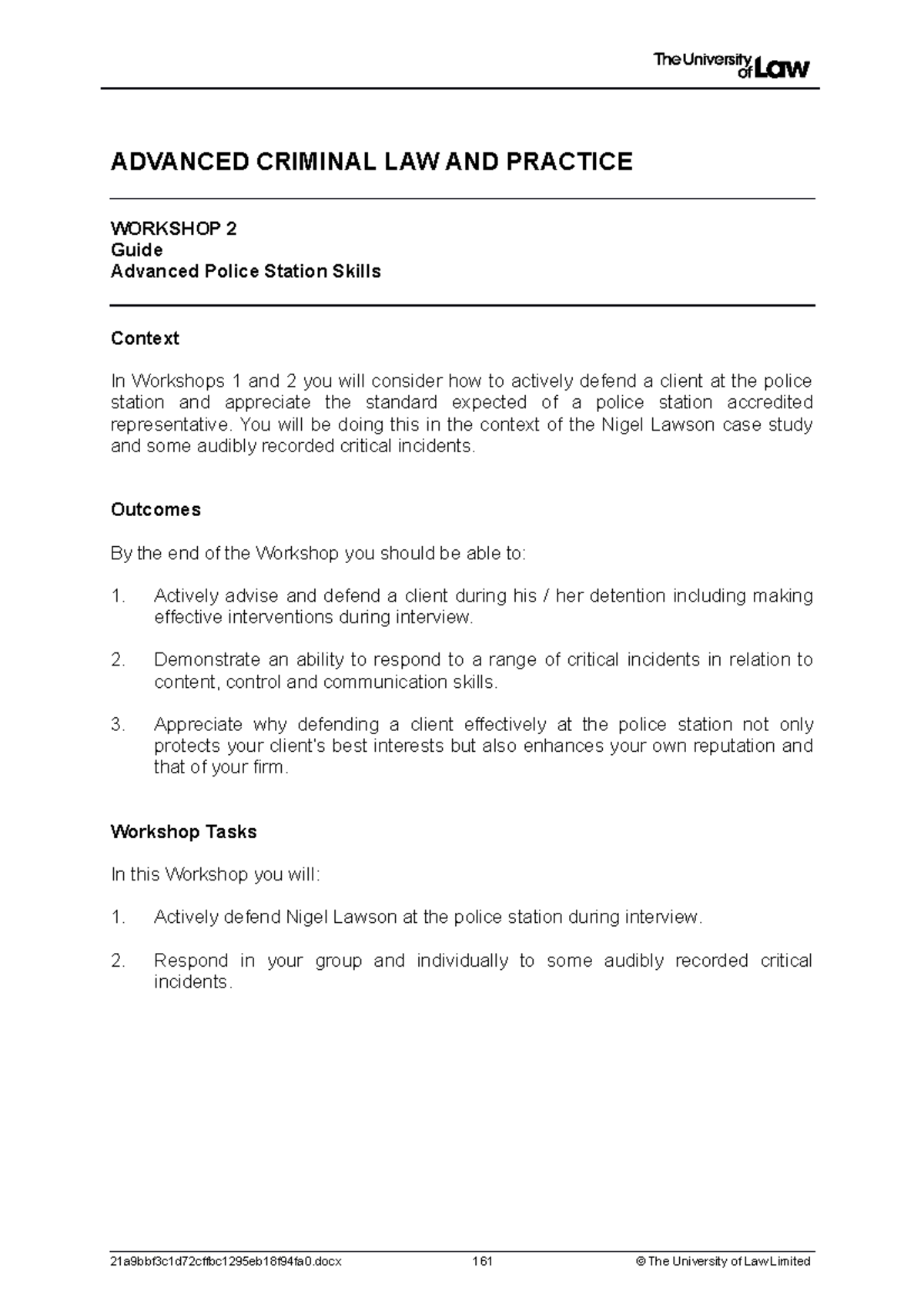 1920 acp ws02 ce01 guide - ADVANCED CRIMINAL LAW AND PRACTICE WORKSHOP ...