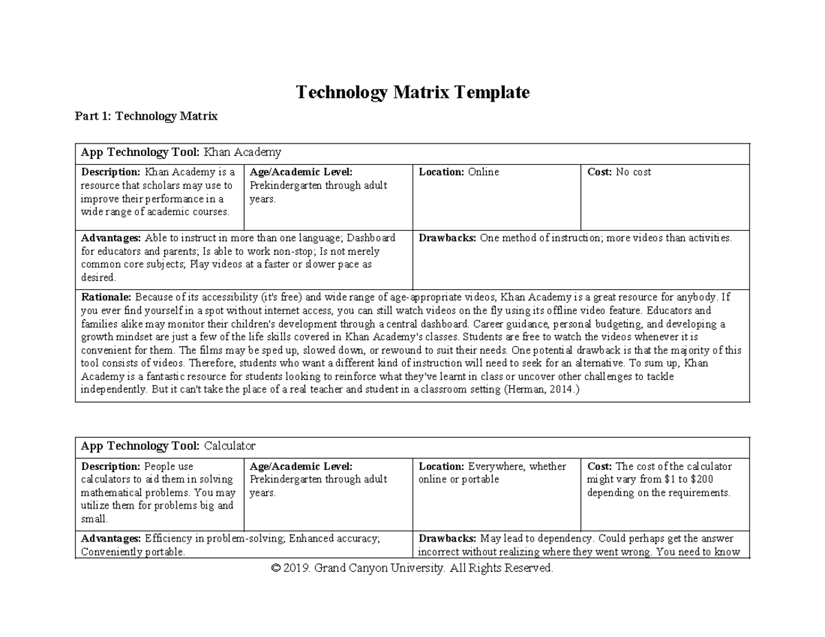 SPD-470-T5-Technology Matrix - Technology Matrix Template Part 1 ...