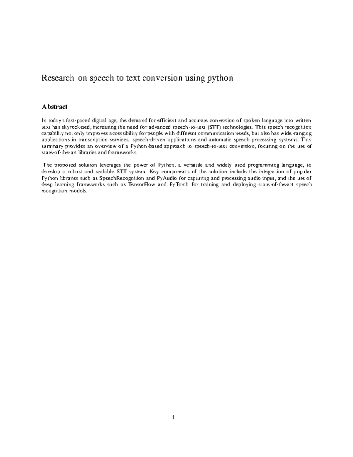 Project review paper - Research on speech to text conversion using ...