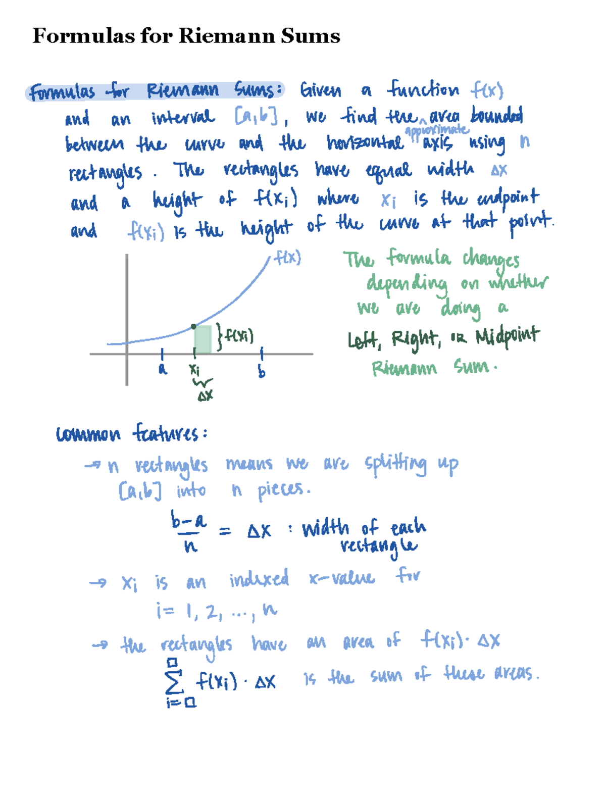 Riemann-sum-formulas - Calculus 1301A/B - Formulas for Riemann Sums ...