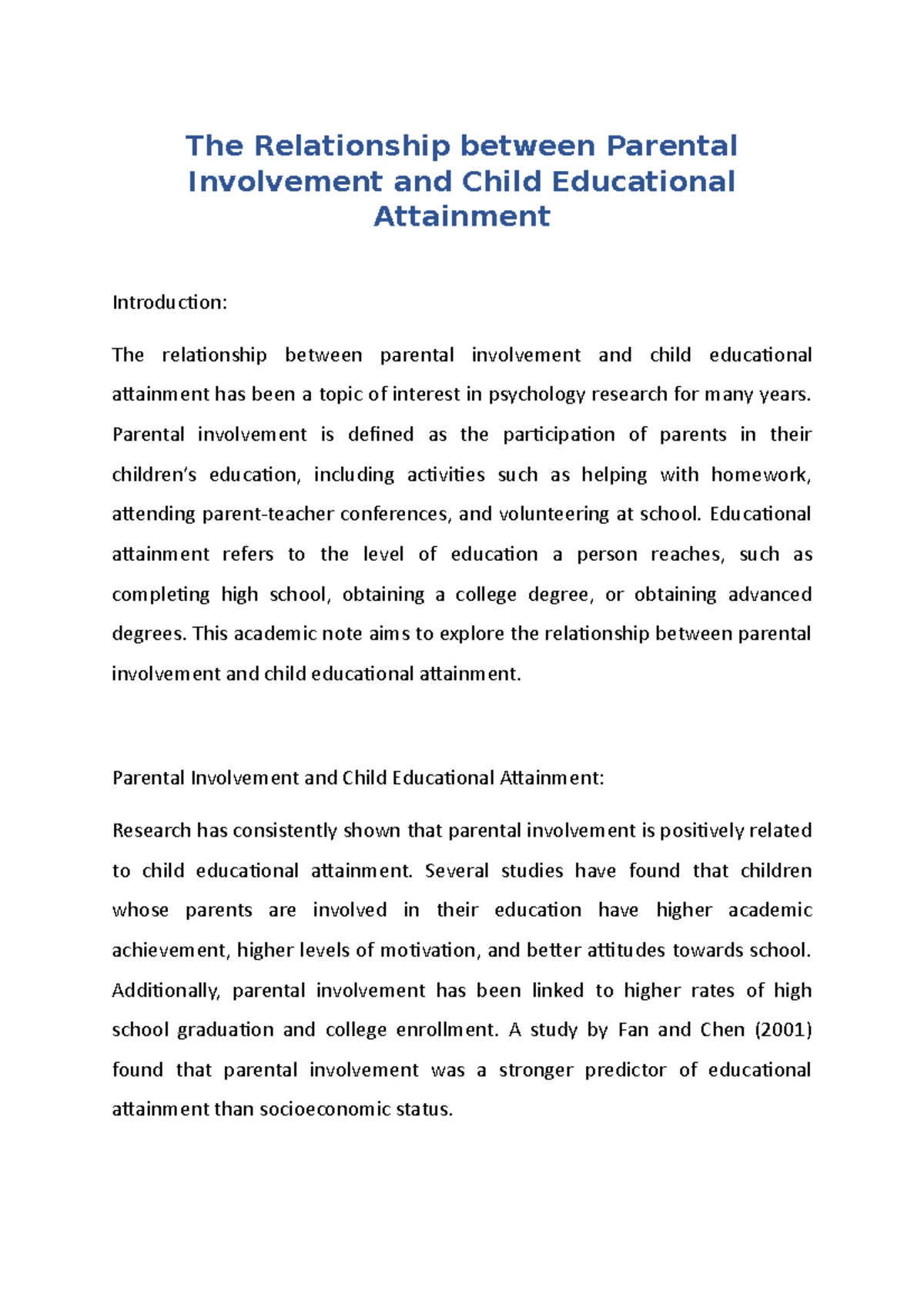 The Relationship between Parental Involvement and Child Academic Self ...