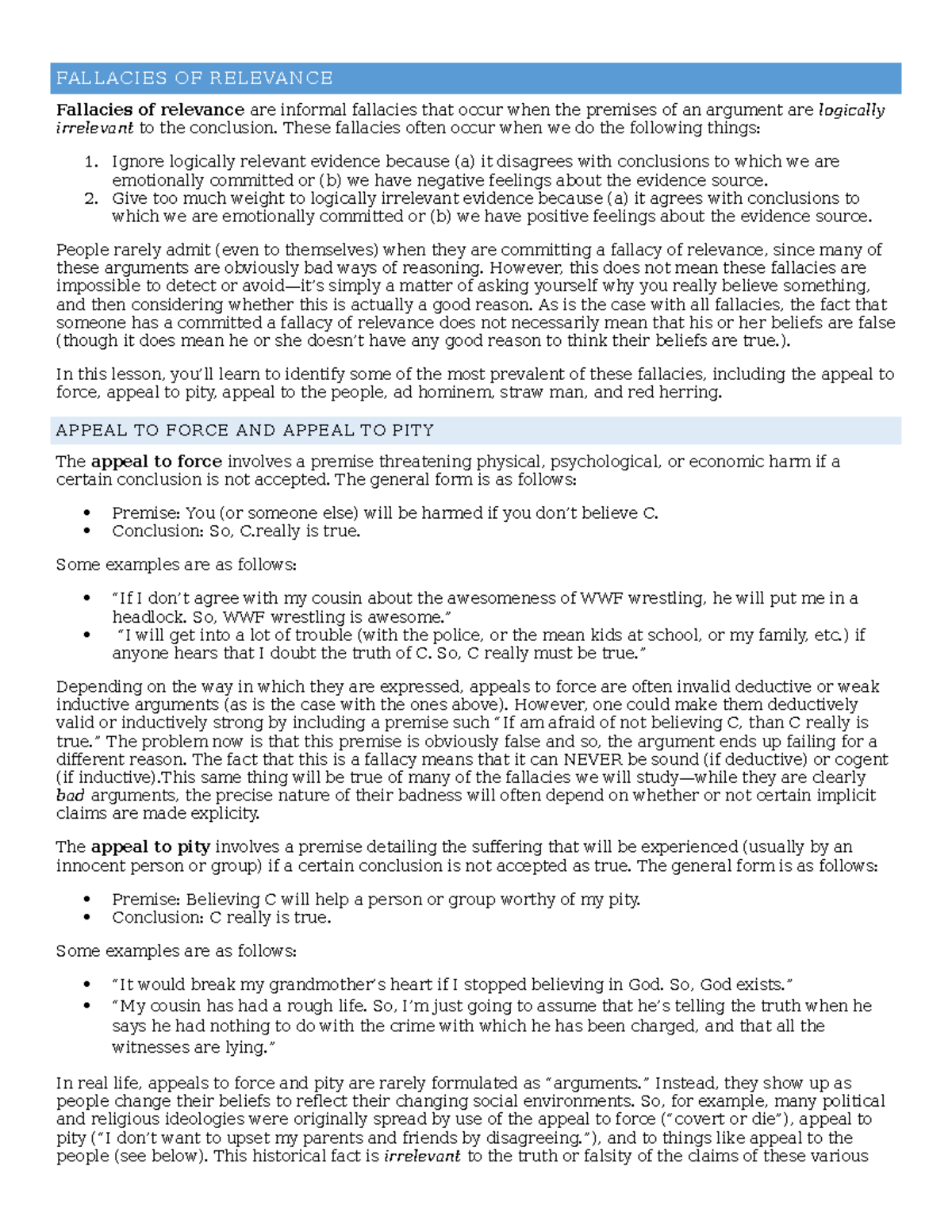Logic B2 Fallacies Relevance 3 2 Studocu