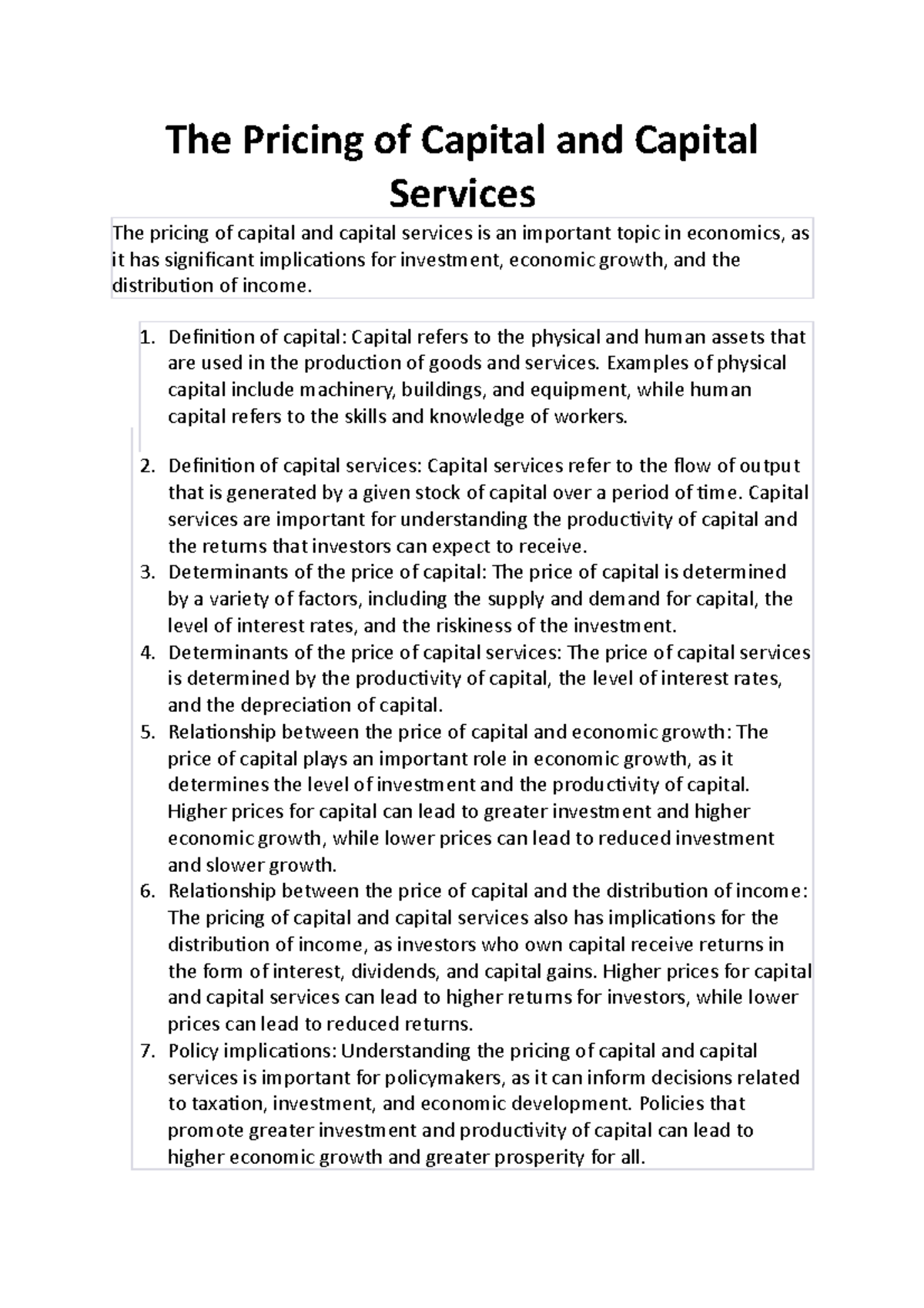 The Pricing of Capital and Capital Services - The Pricing of Capital ...