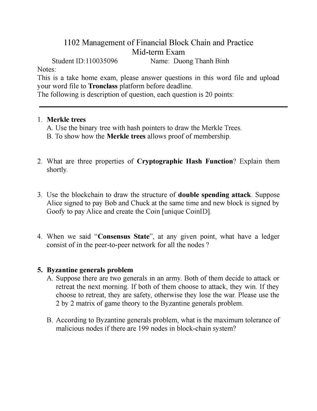 1102 Management Of Financial Block Chain And Practice 110035096 