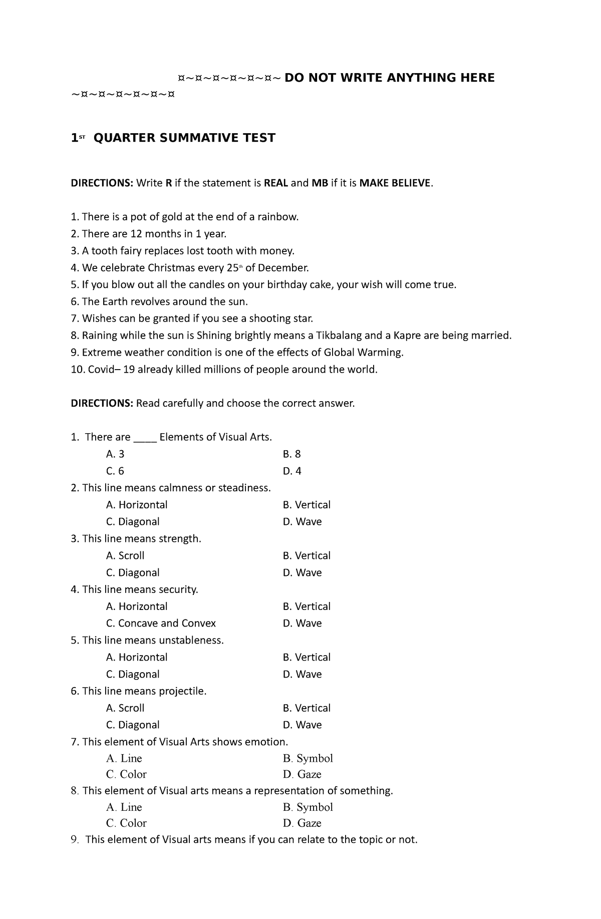 English 6-2 Q1 Summative Test - ¤¤¤¤¤¤ DO NOT WRITE ANYTHING HERE ...