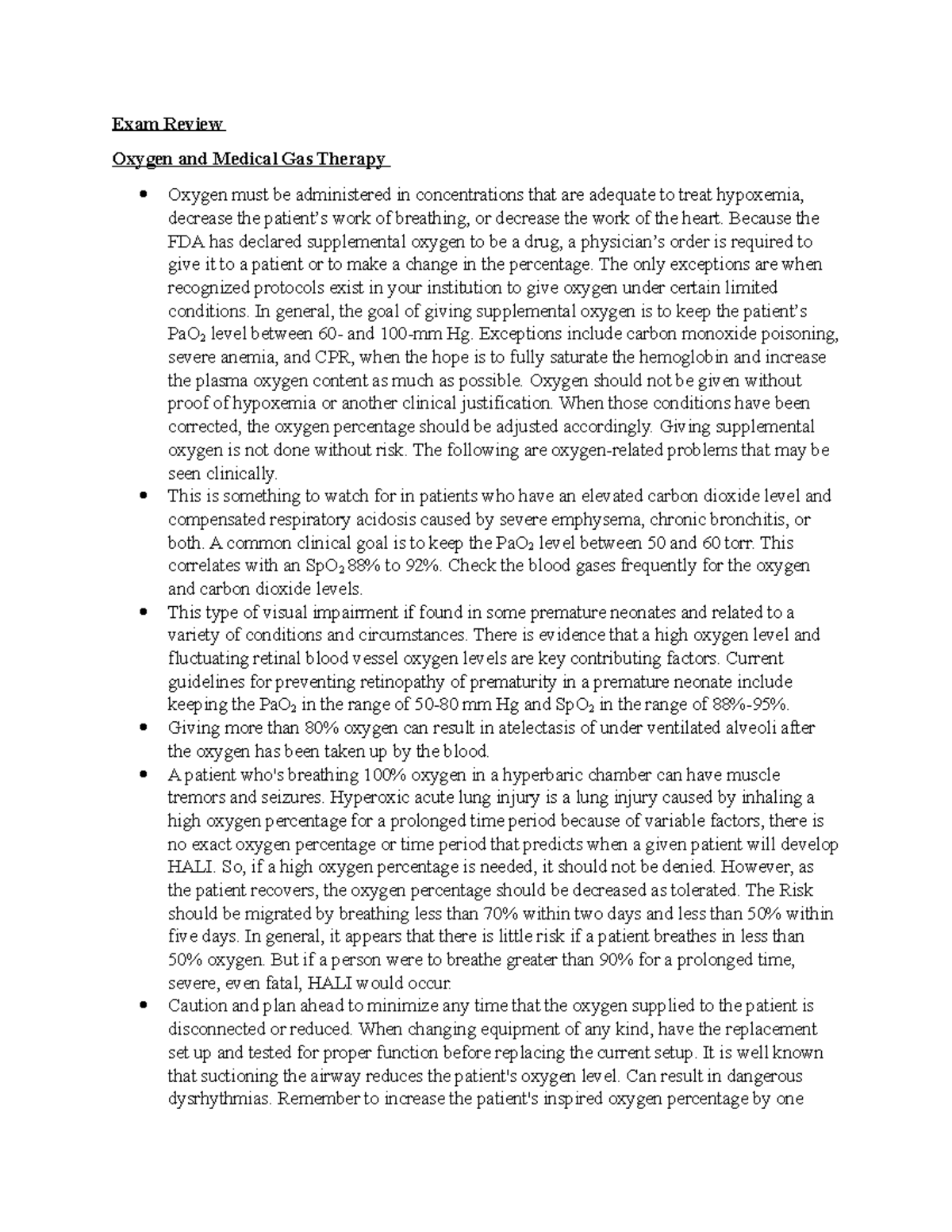 Oxygen and Medical Gas Therapy Part 1 Exam Review Oxygen and Medical Gas Therapy Oxygen must