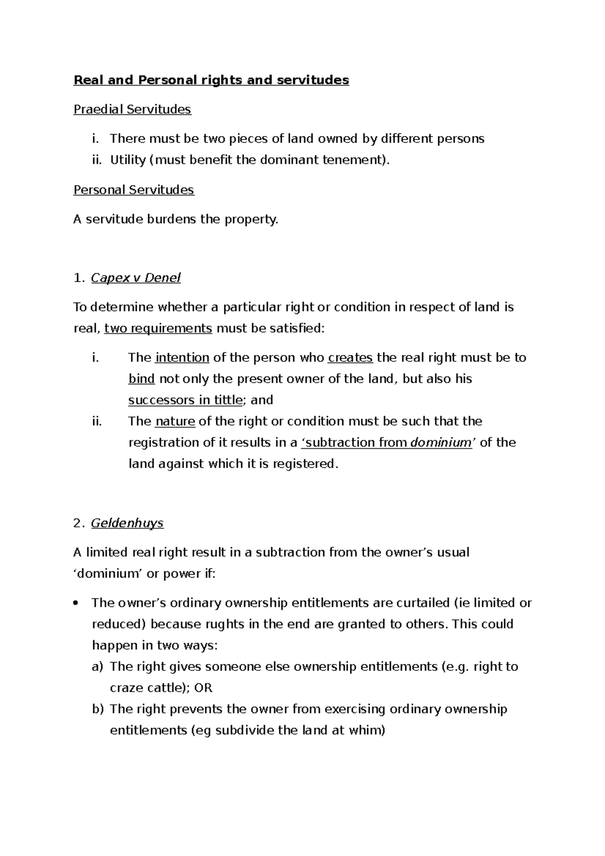 Property Law Case Law for June test Real and Personal rights and