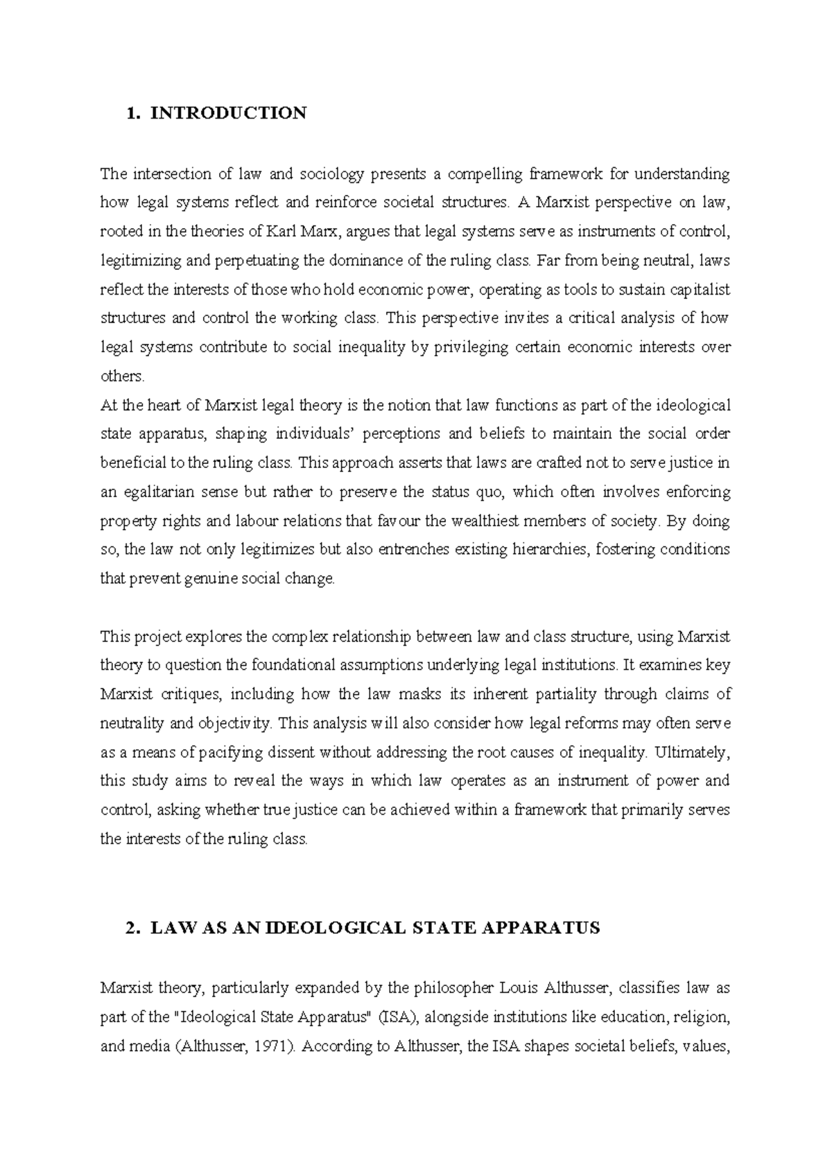 Sociology Notes - 1. INTRODUCTION The intersection of law and sociology ...