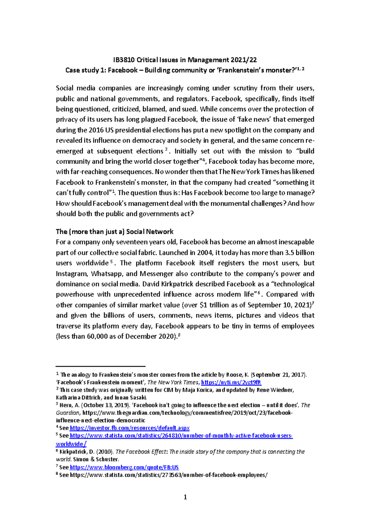 CIM Case Study 1 Facebook 2021 22 Final IB3810 Critical Issues in