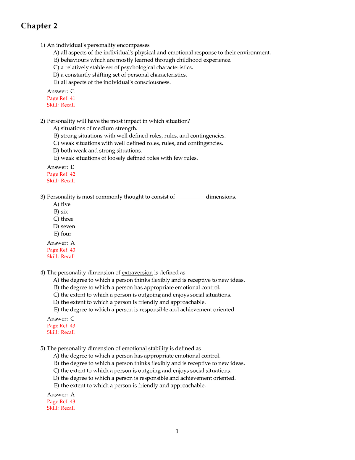 Ch2 - practice problems - Chapter 2 1) An individual's personality ...