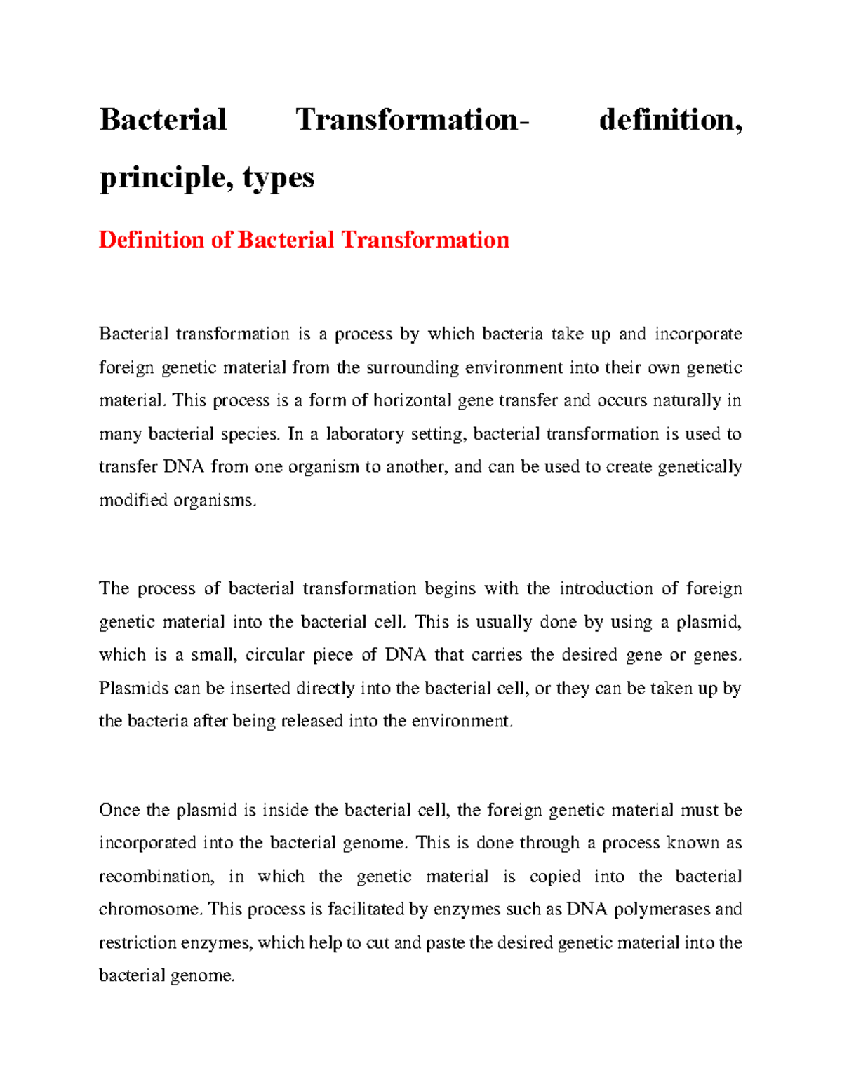 Bacterial Transformation definition, principle, types - Bacterial ...