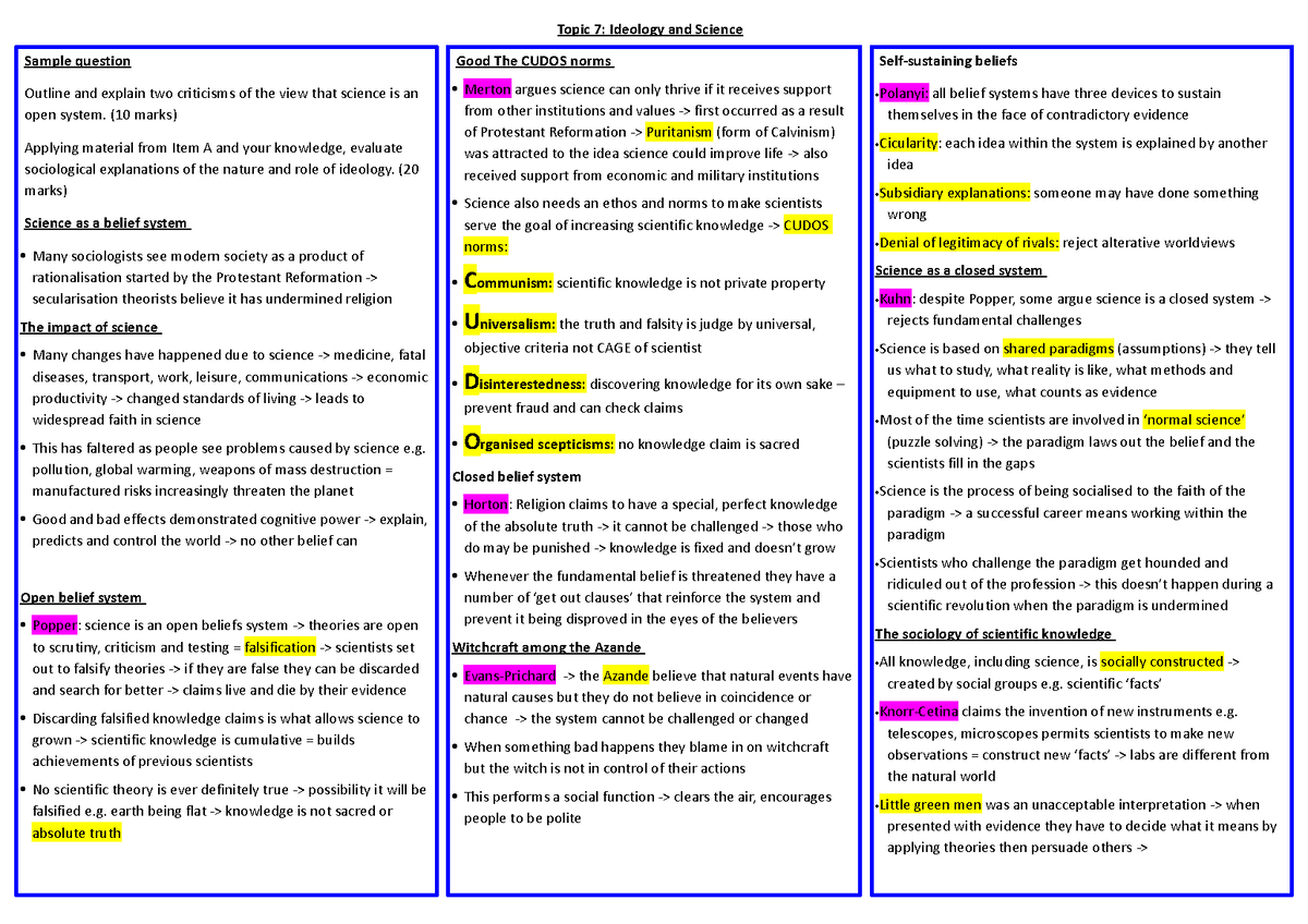 Ideology and science Topic 7 Ideology and Science Good The