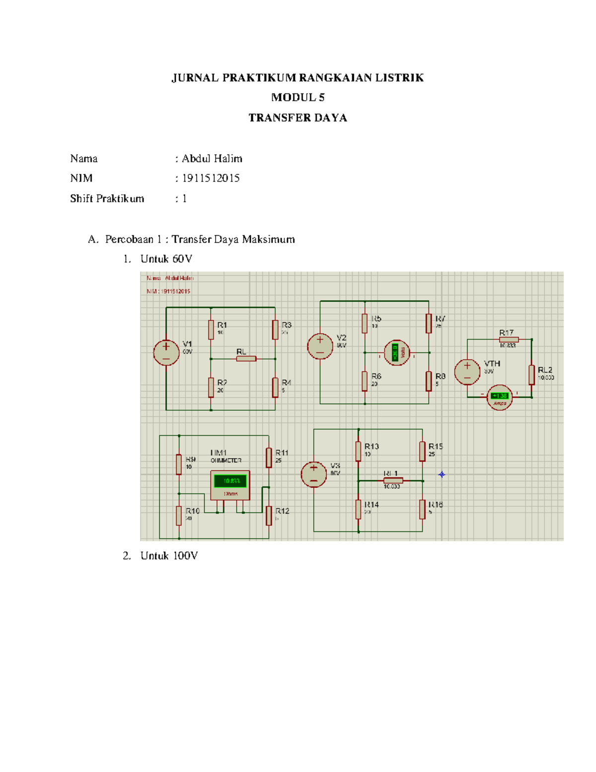 Jawaban Jurnal Modul 5 Praktikum Rangkaian Listrik - JURNAL PRAKTIKUM ...