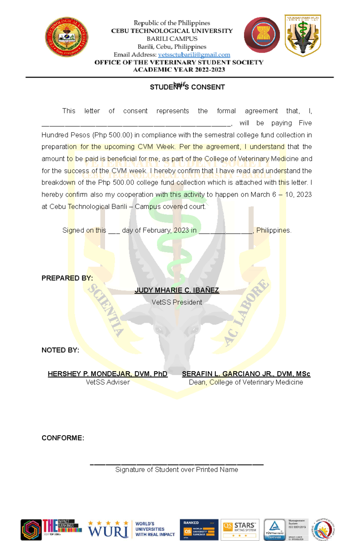 Agreement-Letter - N/A - STUDENT’S CONSENT This letter of consent ...