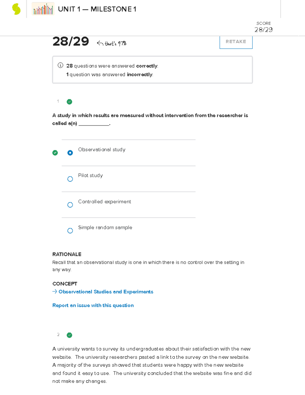 Stat Sophia Unit 1 Milestone 1 - 1 CONCEPT → Observational Studies And ...