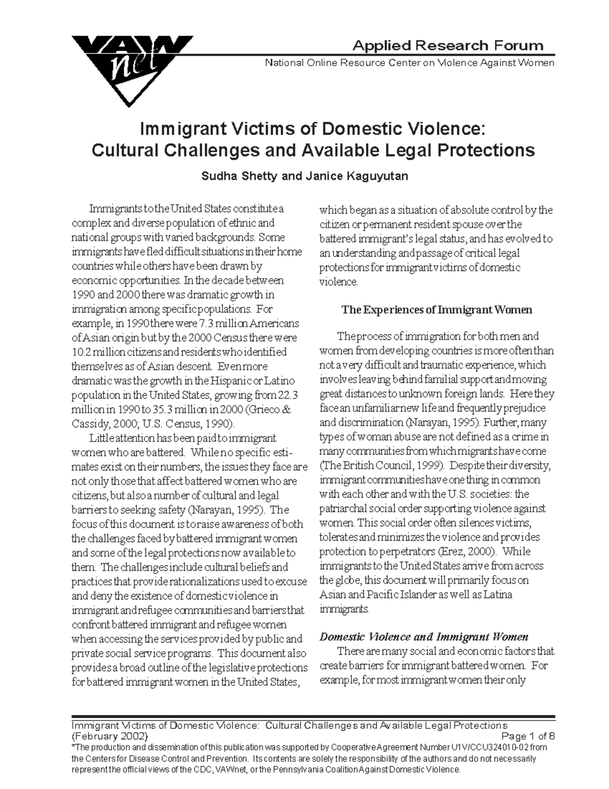AR Immigrant - note - Immigrant Victims of Domestic Violence: Cultural ...