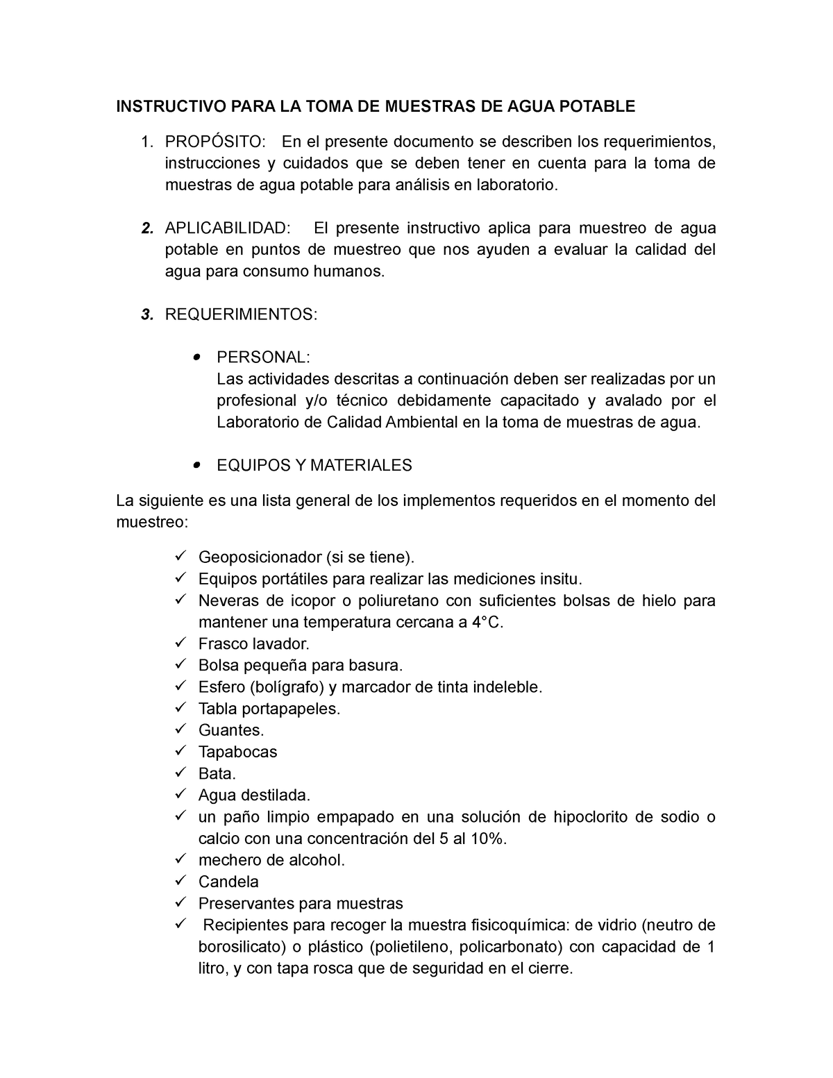 Instructivo Para La Toma De Muestras De Agua Potable Instructivo Para La Toma De Muestras De 1247