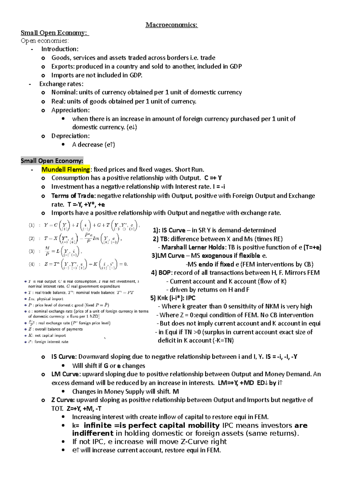 Macroeconomics Final Exam notes - Macroeconomics: Small Open Economy ...