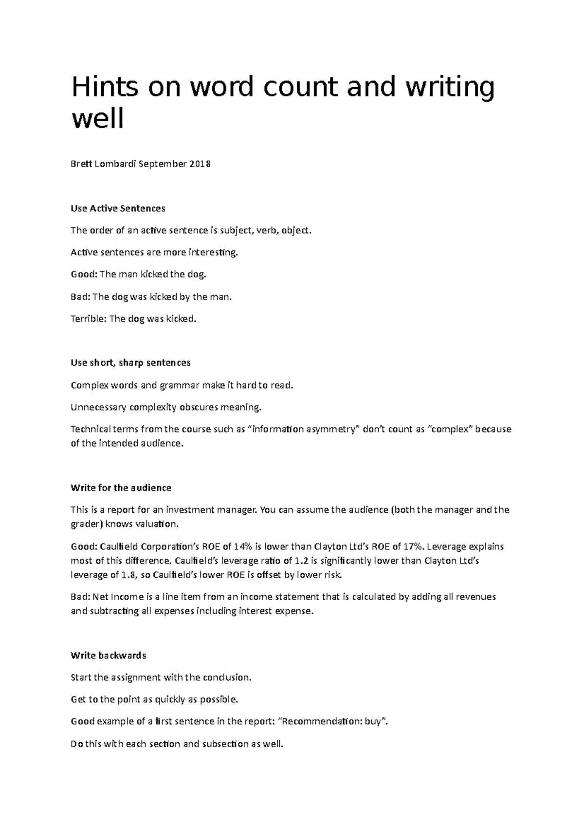 Hints on word count and writing well - Hints on word count and writing ...