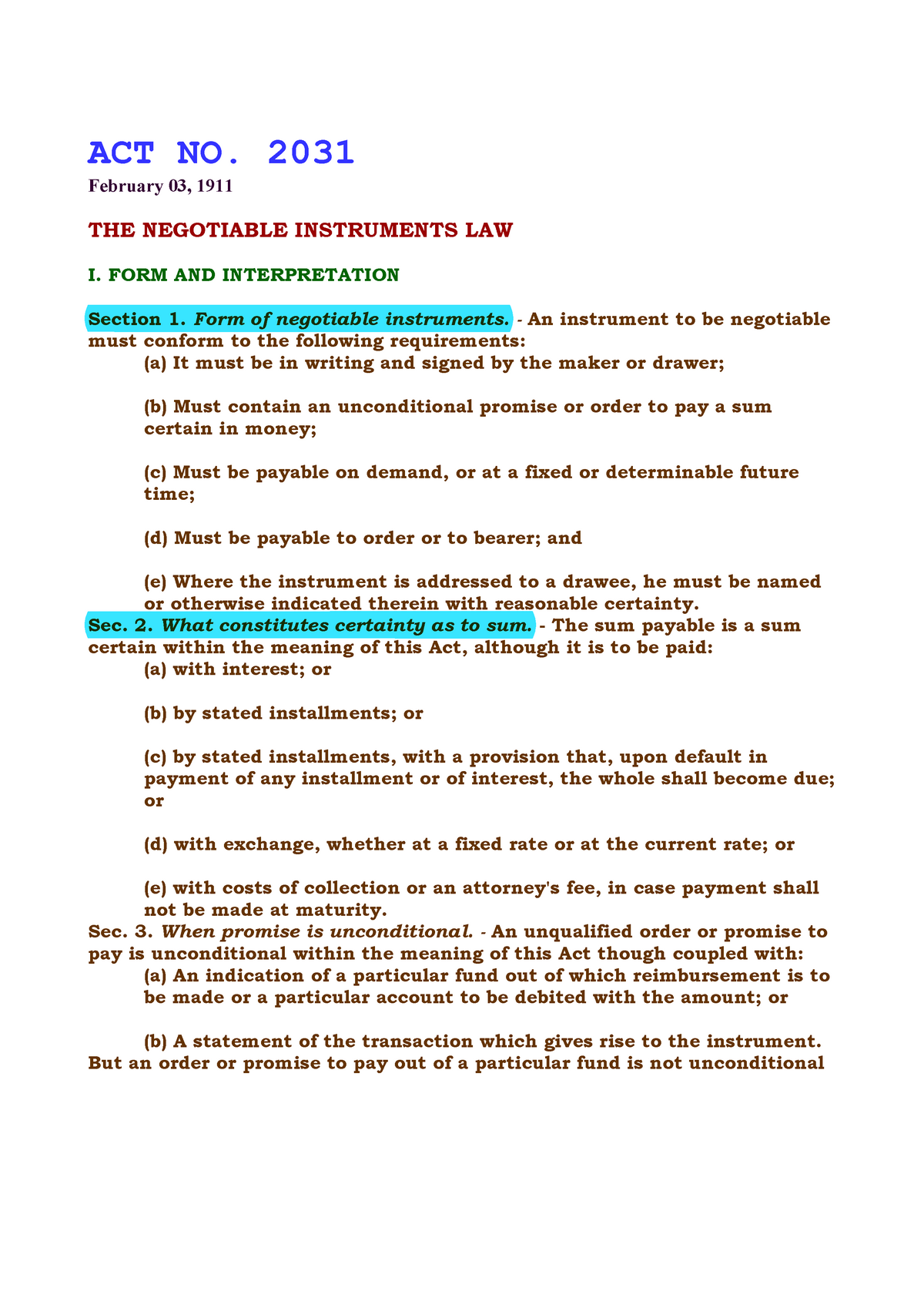 dissertation on negotiable instrument act