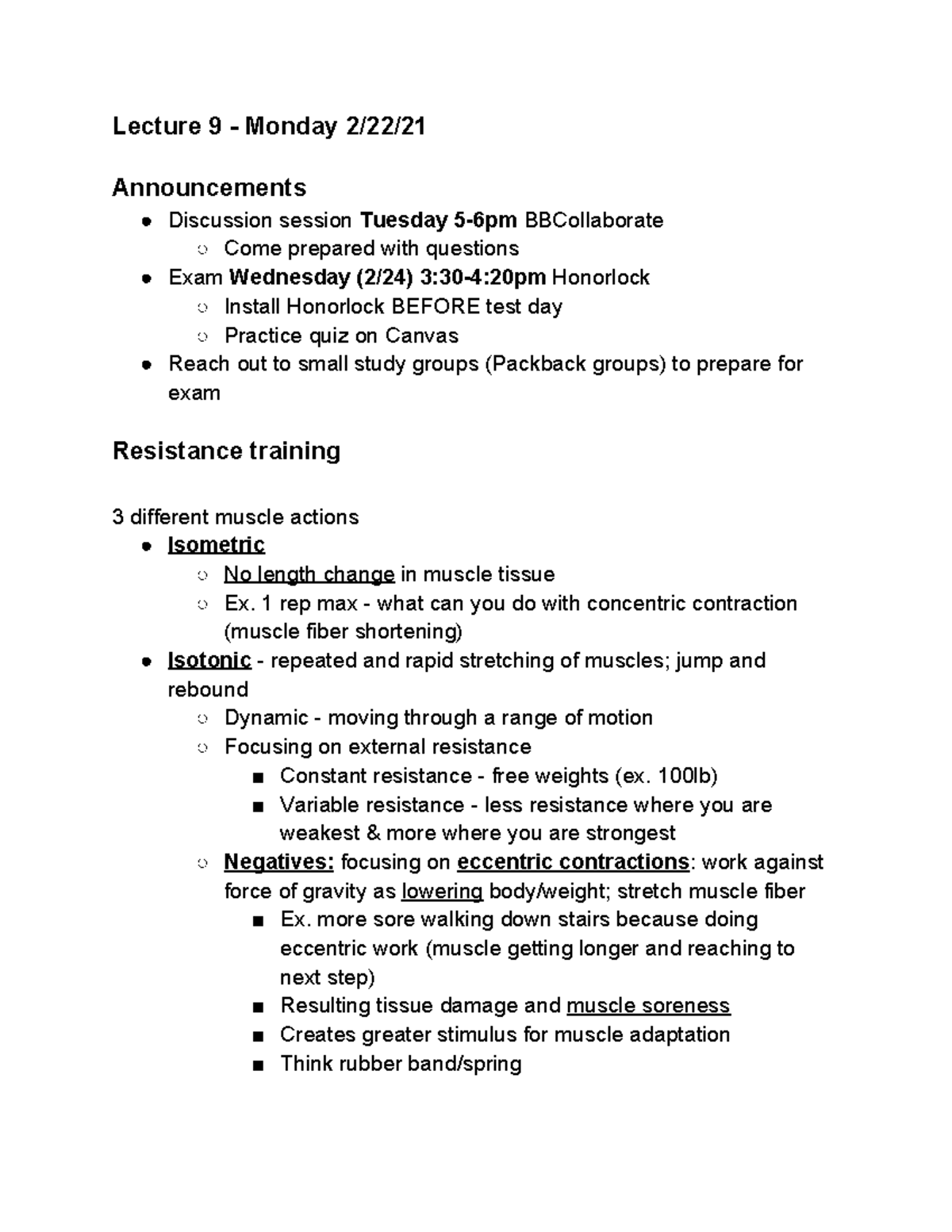 Lecture 9 Notes - Assessing Strength and Exercise Prescription ...