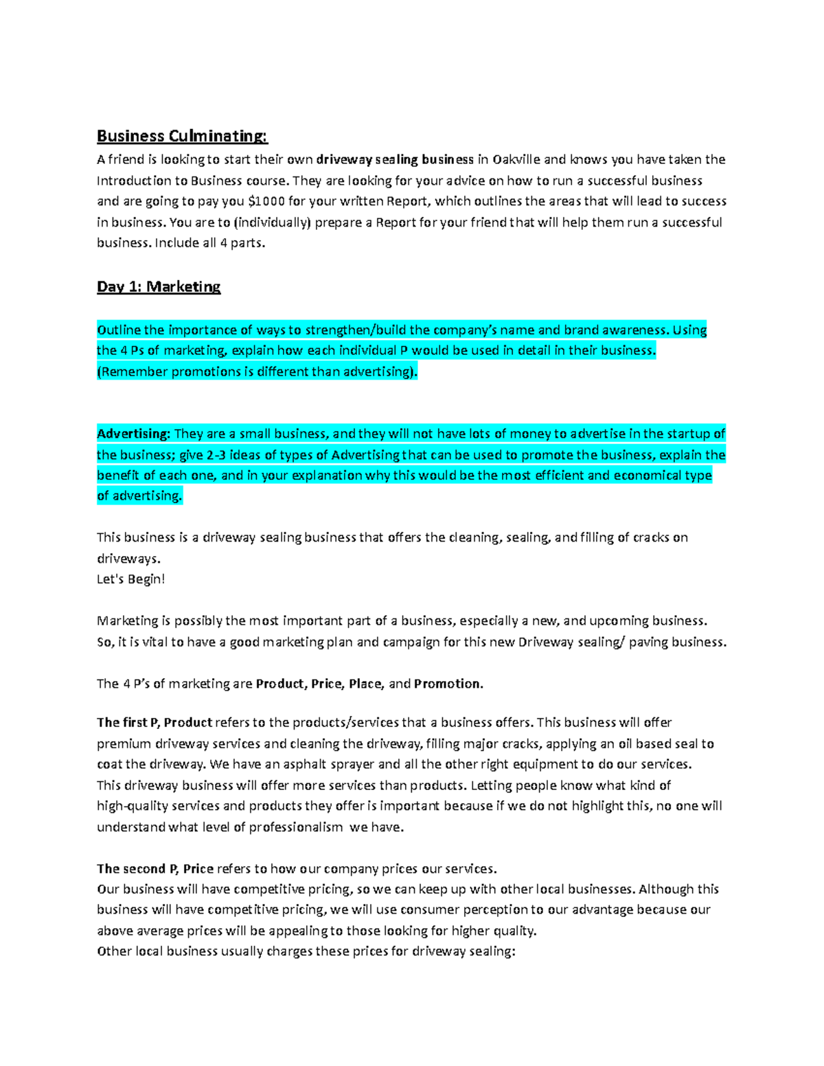 Culminating Task-Buisness - Business Culminating: A friend is looking ...
