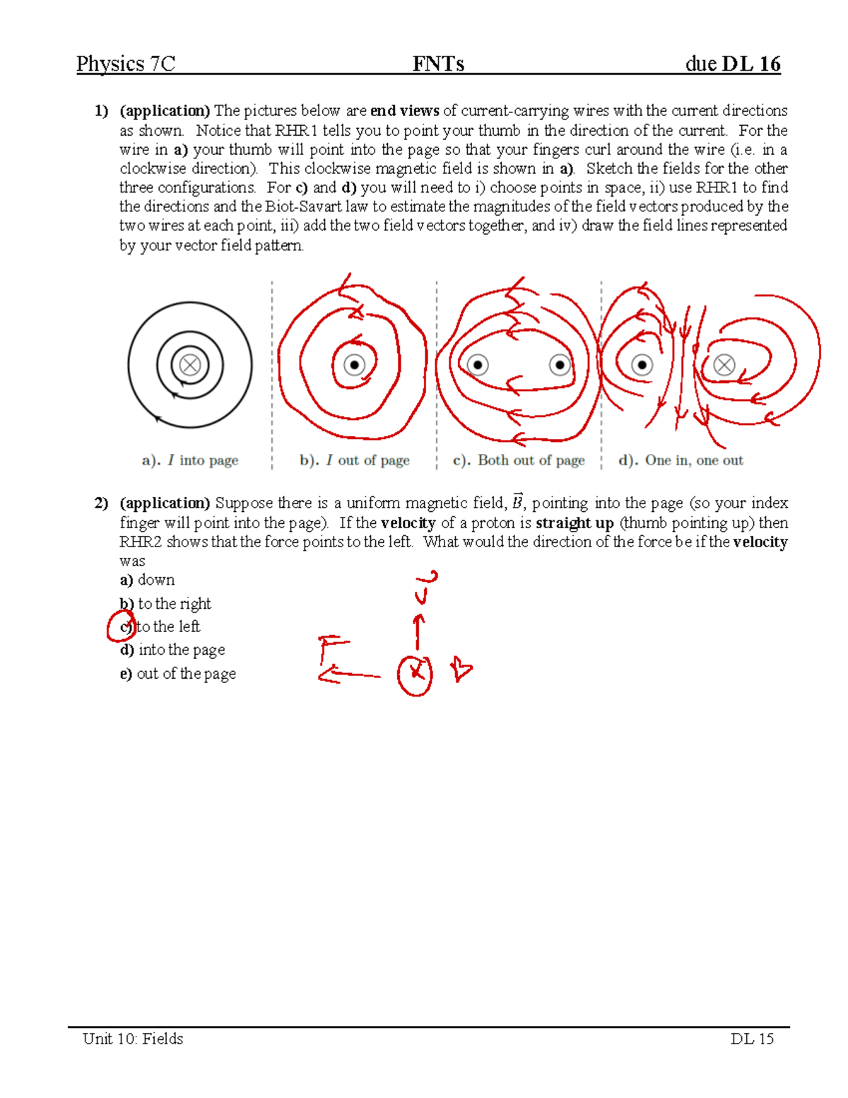 7C FNT15 - 1111 - Physics 7C FNTs due DL 16 Unit 10: Fields DL 15 ...
