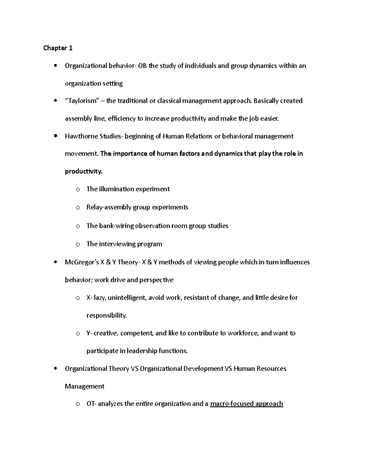 Exam 1 study guide - Chapter 1 Organizational behavior- OB the study of ...