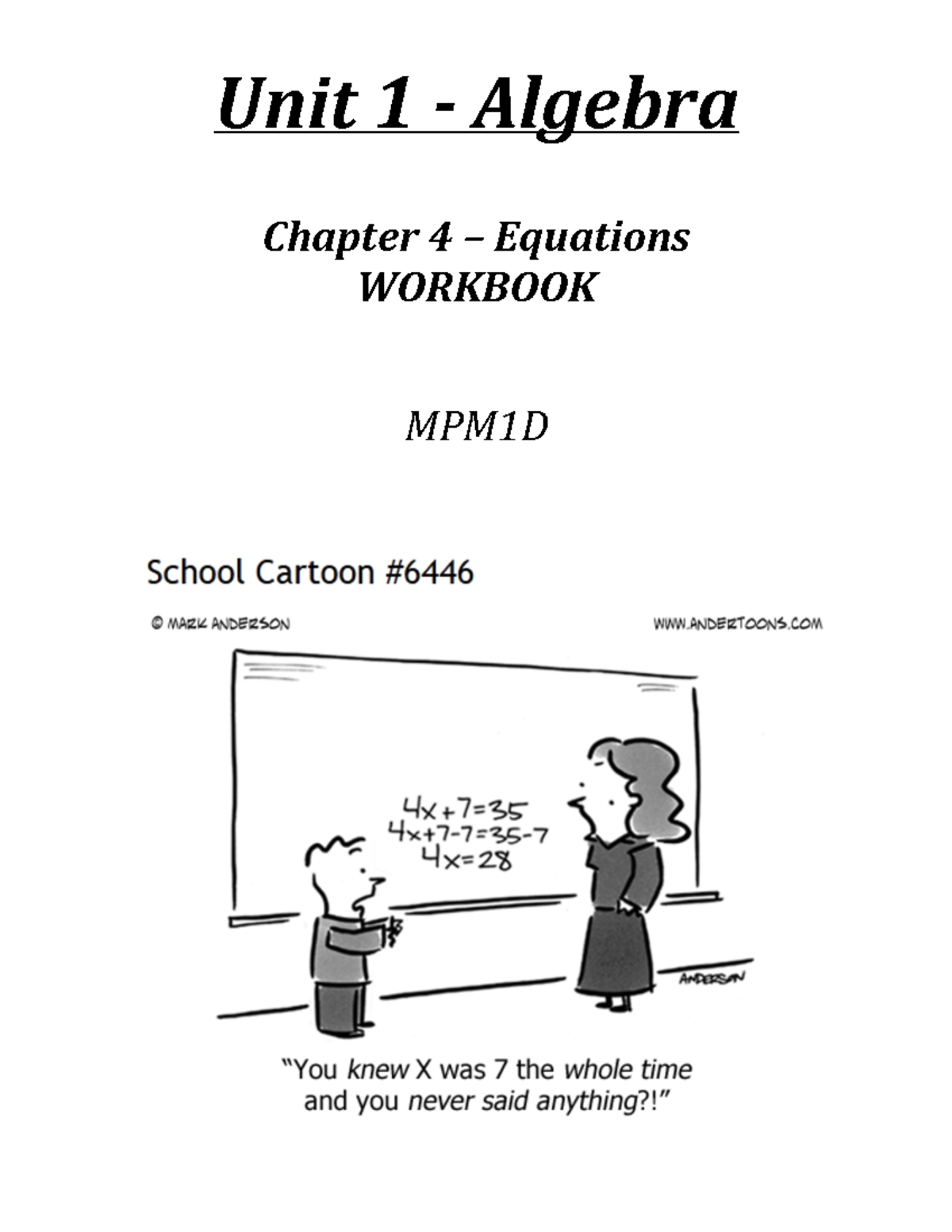 Chapter+4+equations+workbook - Unit 1 -­‐ Algebra Chapter 4 – Equations ...