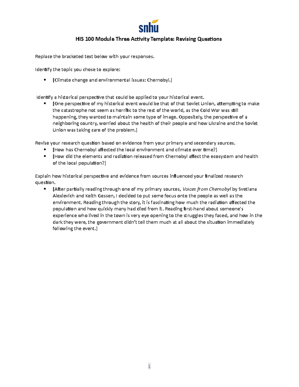 HIS 100 Module Three Activity Revising Questions Template - HIS 100 ...
