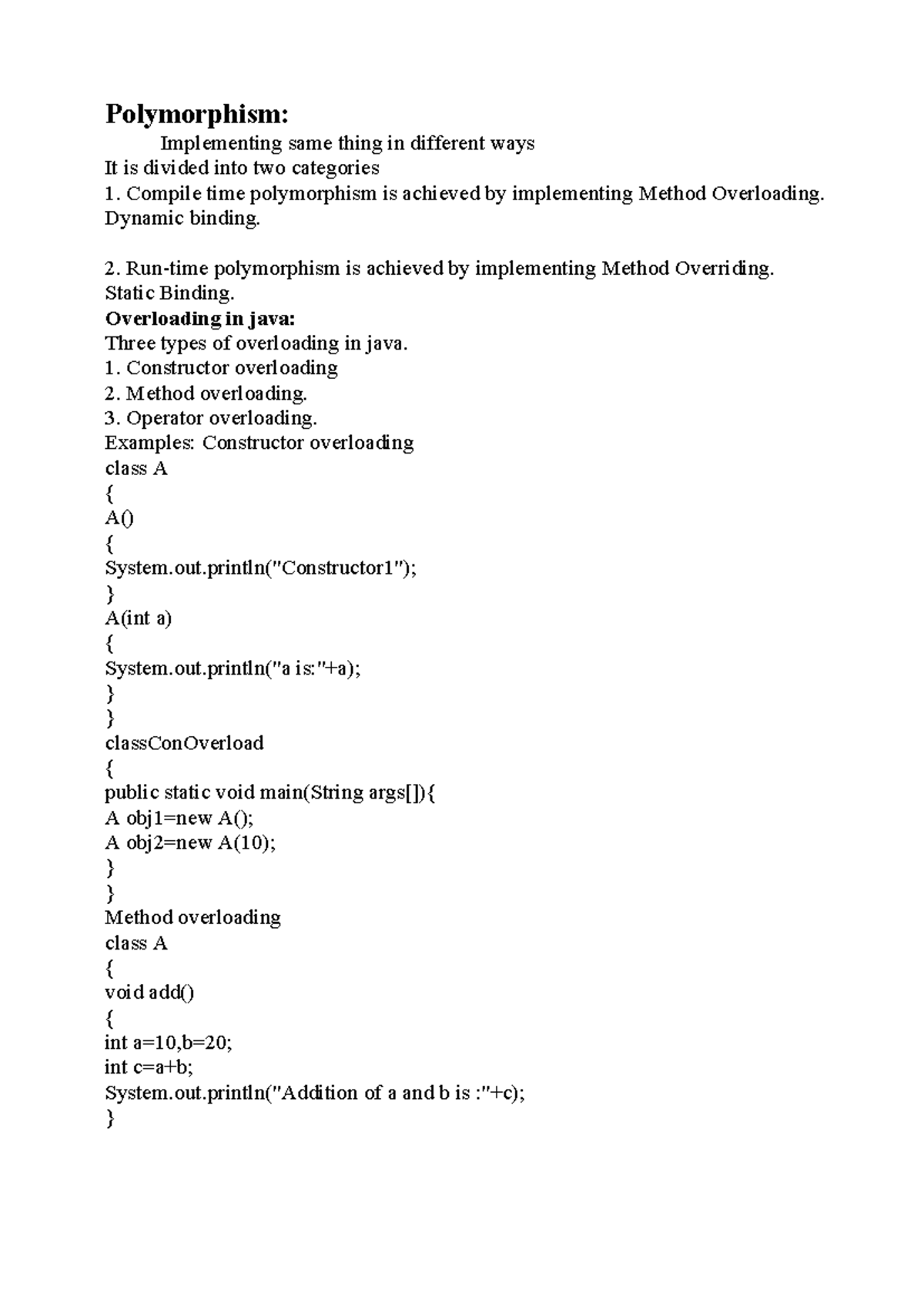 Polymorphism - Polymorphism: Implementing same thing in different ways ...