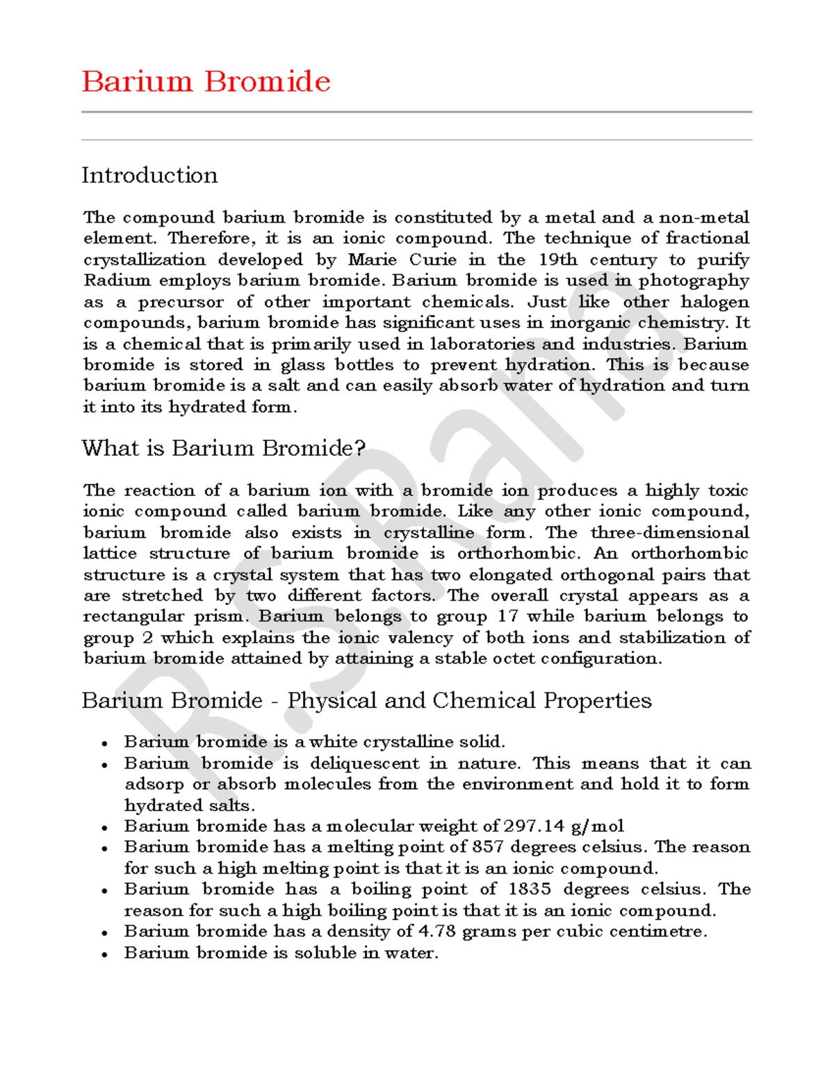 Barium Bromide Barium Bromide Introduction The compound barium