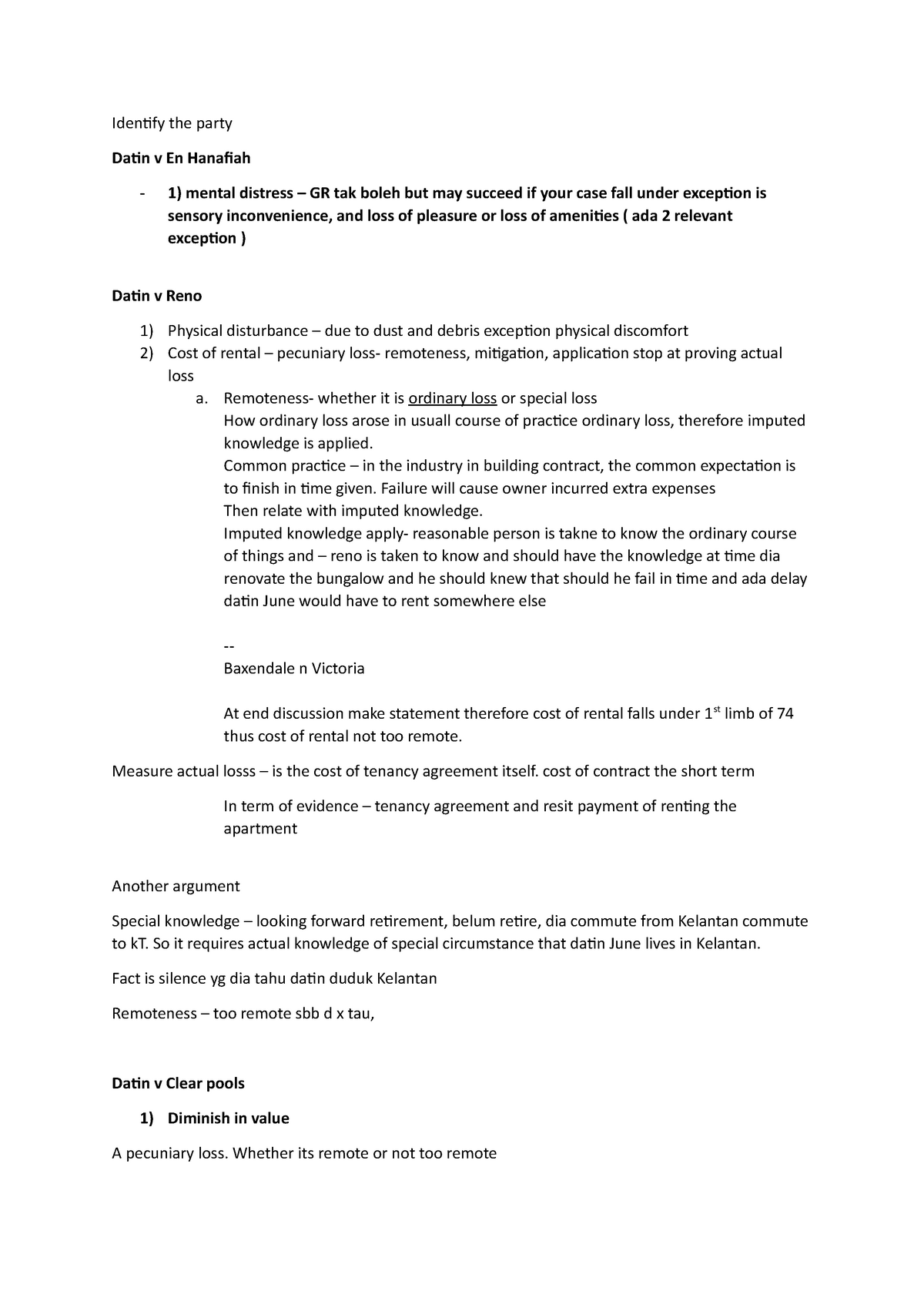 Tuto contract on remedies - Idenify the party Dain v En Hanaiah - 1 ...