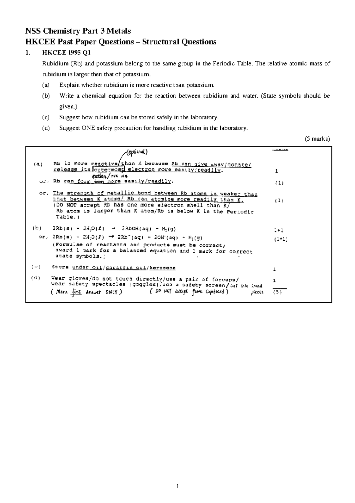 03 Metals CE LQ - NSS Chemistry Part 3 Metals HKCEE Past Paper ...