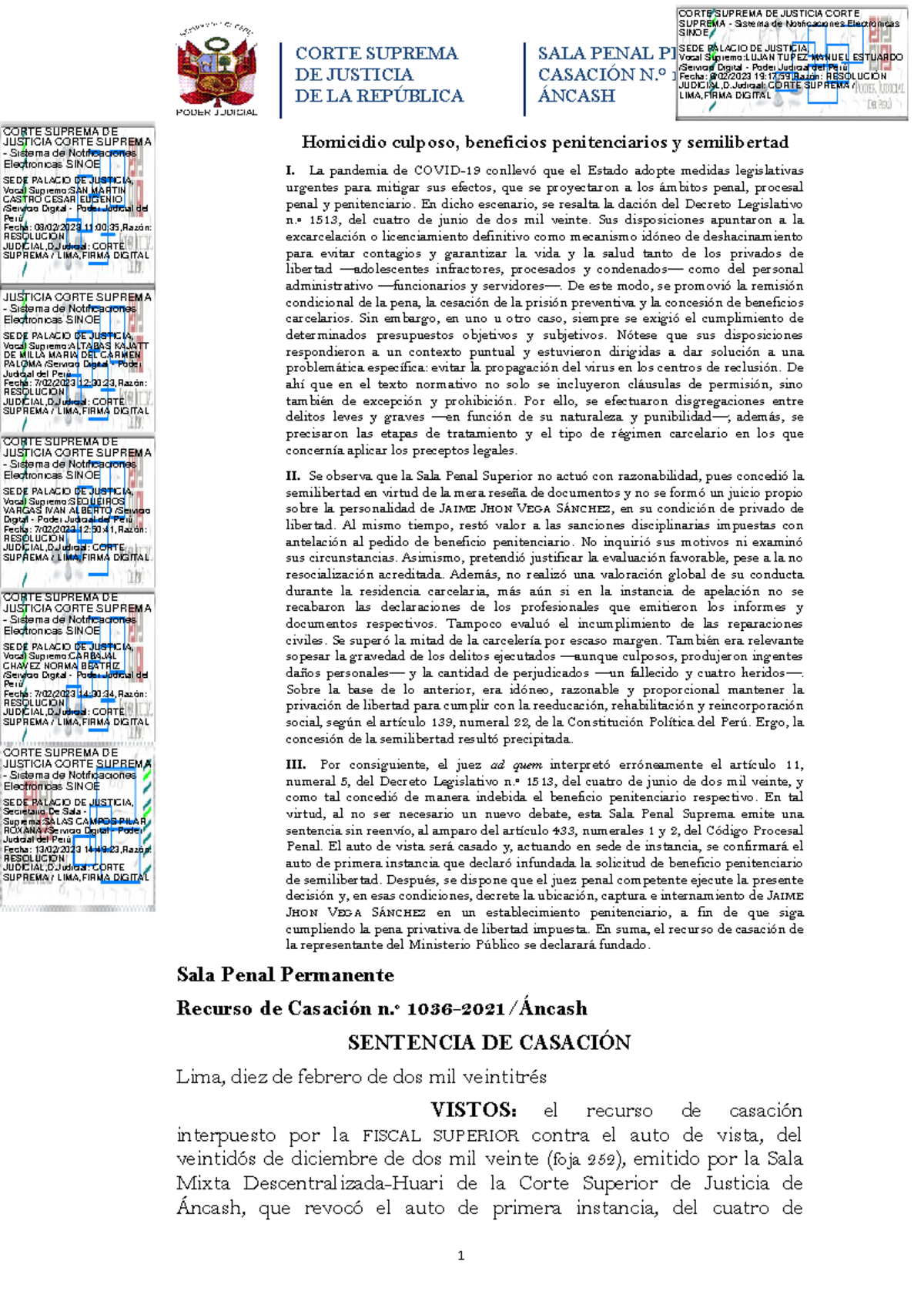 Decision de Corte Suprema de Justicia Sala Penal Permanente de 10 02 ...