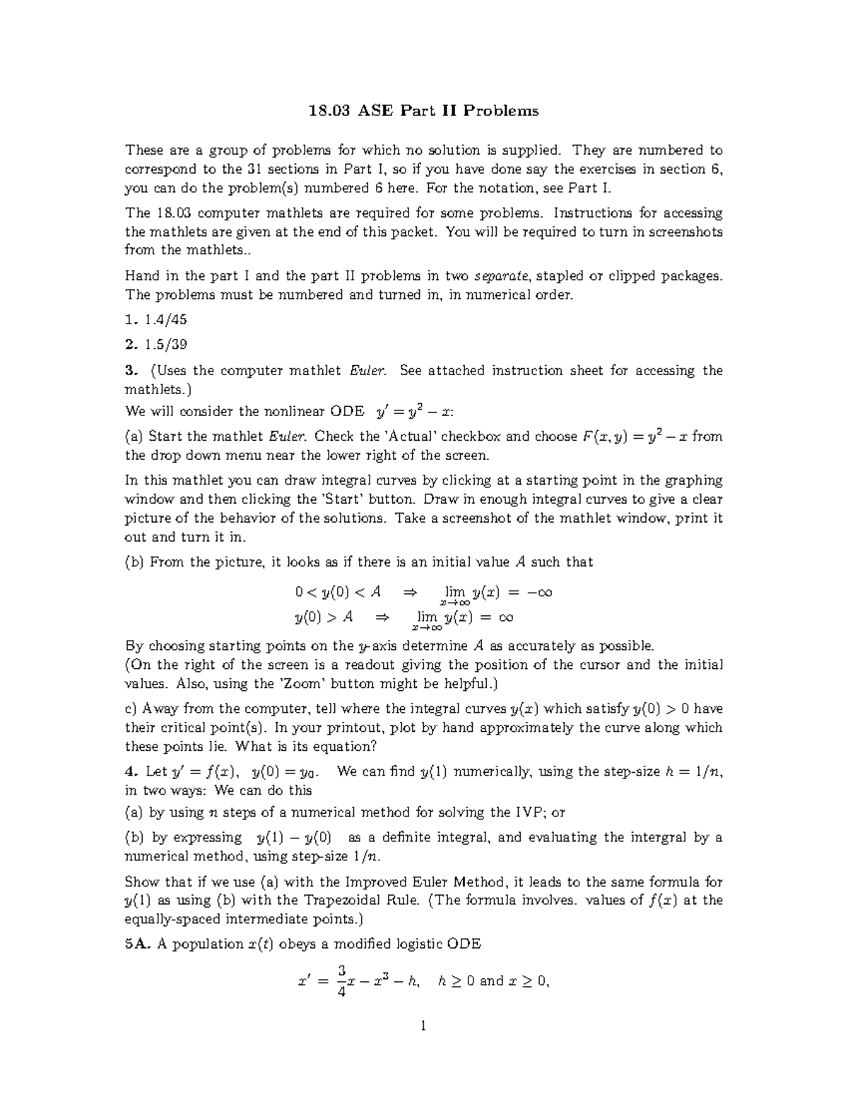 18 - Required homework for advanced standing exam - 18. 03 - MIT - Studocu