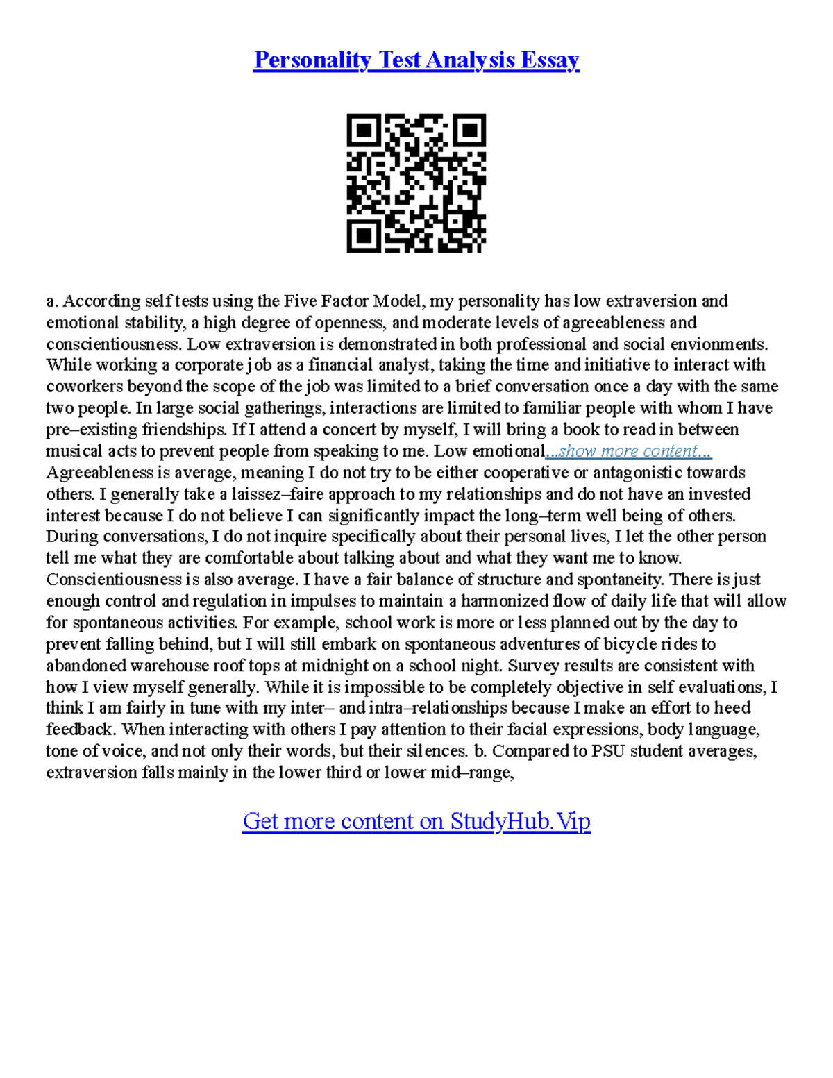 Essay About My Personality - Personality Test Analysis Essay a ...