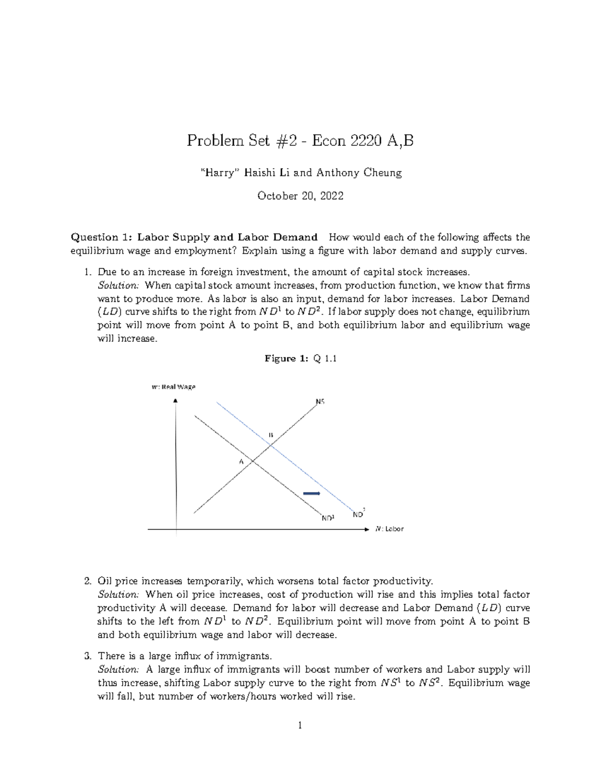 ECON2220 PS 2 sol - Problem set - Problem Set #2 - Econ 2220 A,B “Harry ...