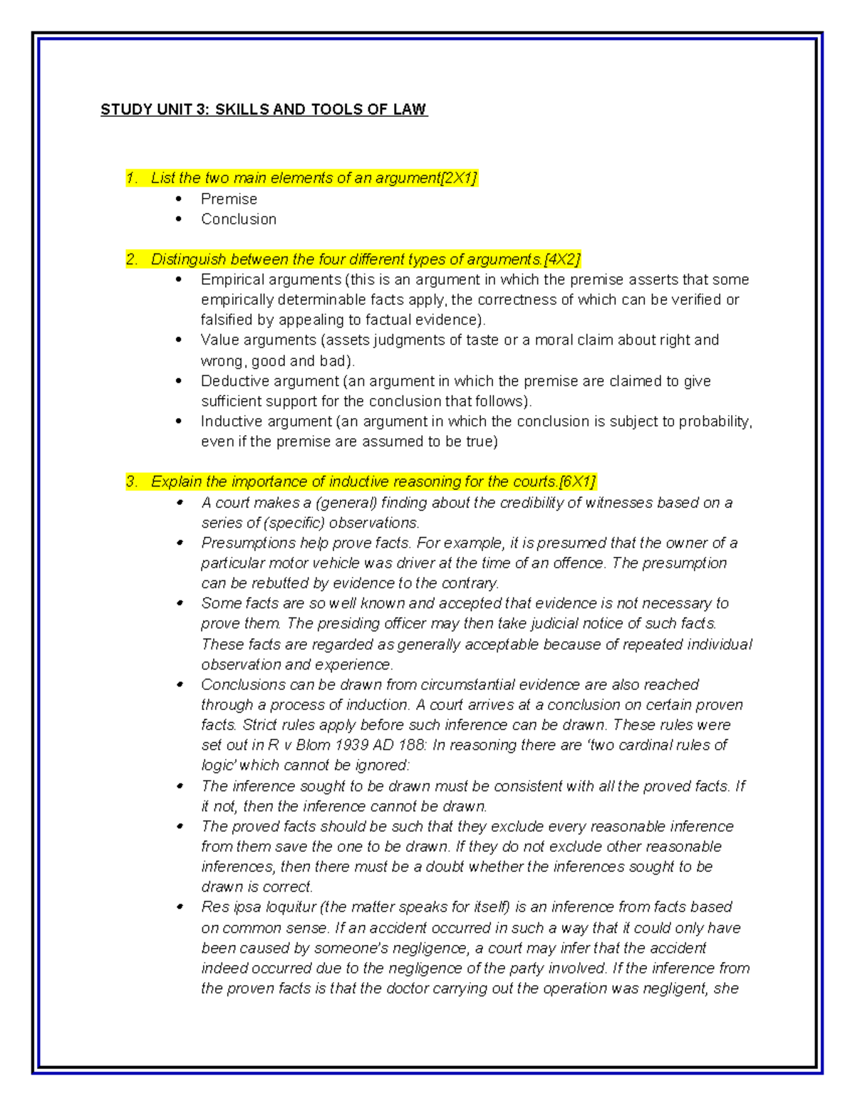 Legal Principles (LEP200S) Study Unit 3 - STUDY UNIT 3: SKILLS AND ...