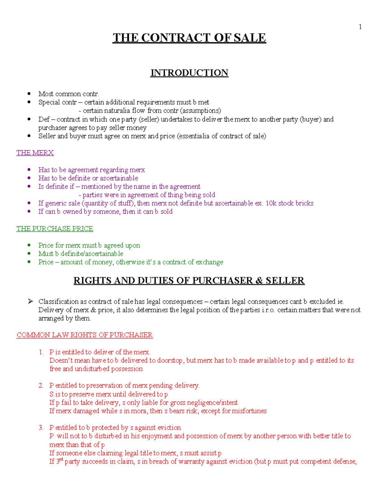 CLA1502 Unit 1 Contract of Sale Ch 13 - THE CONTRACT OF SALE ...