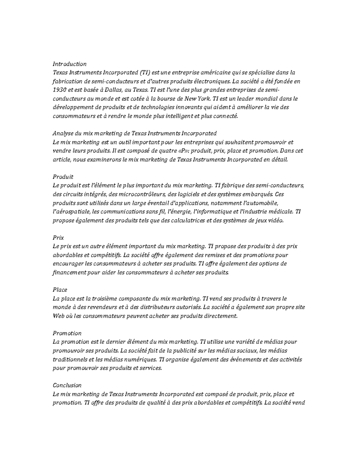 Texas Instruments Incorporated marketing mix - Introduction Texas ...