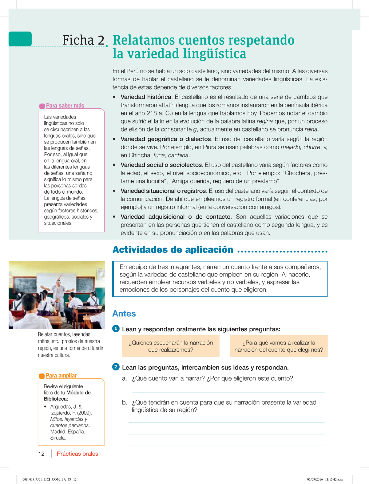 A- Ficha-2- Relatamos Cuentos Respetando Variedad - 12 Prácticas orales  Actividades de aplicación En - Studocu