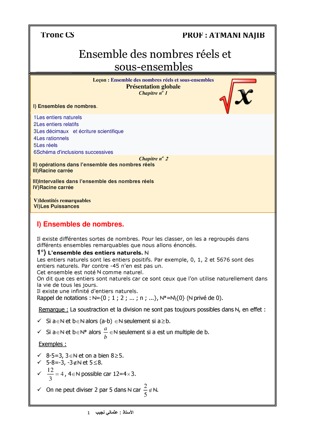 Cours Les Ensembles De Nombres N Z Q D Et R 3 - Leçon : Ensemble Des ...