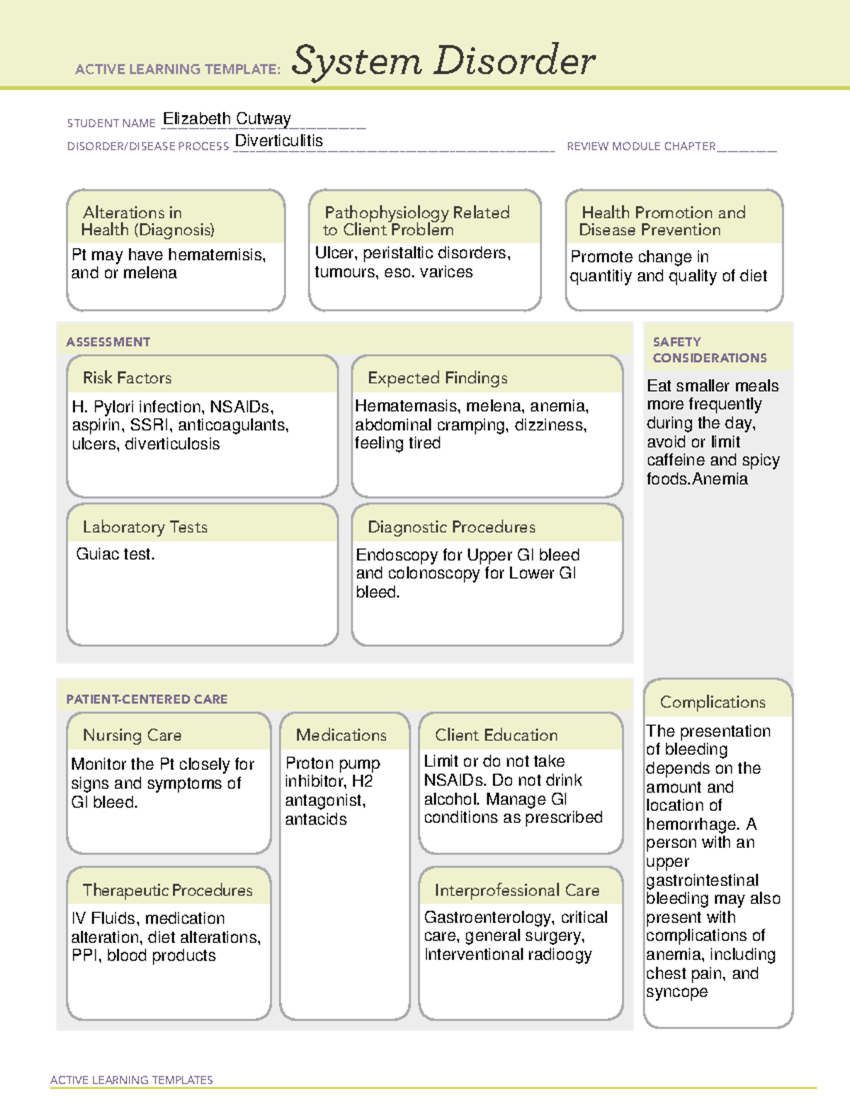 DiverticulitisATI System Disorders NURS 120 Studocu