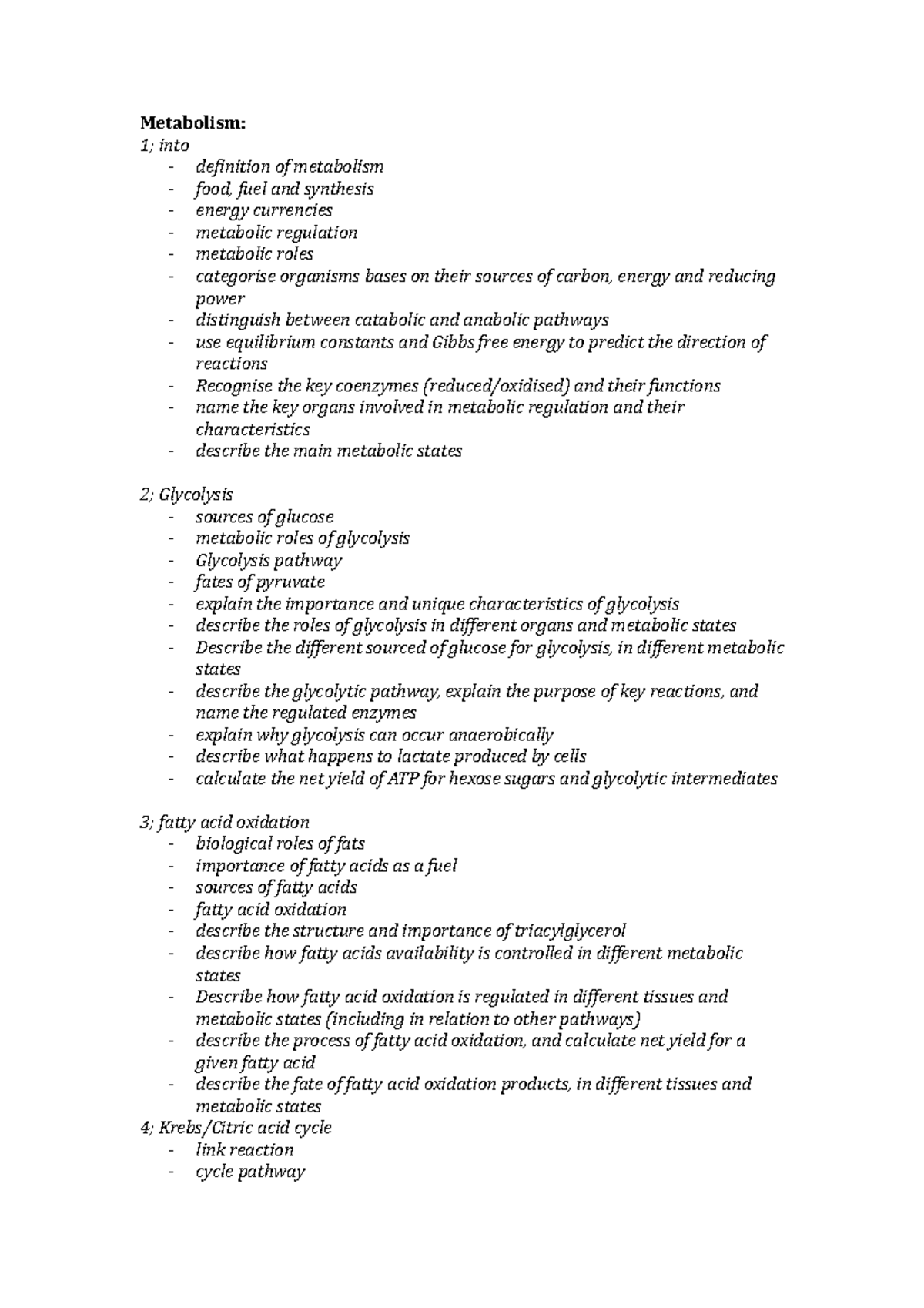 Bioc1 Objectives - Summary Biochemstry And Molecular Biology 