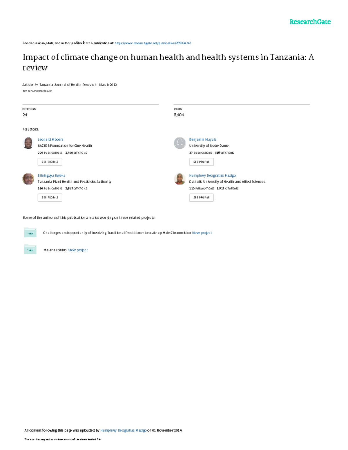 Impact of climate change on human health and healt - See discussions ...