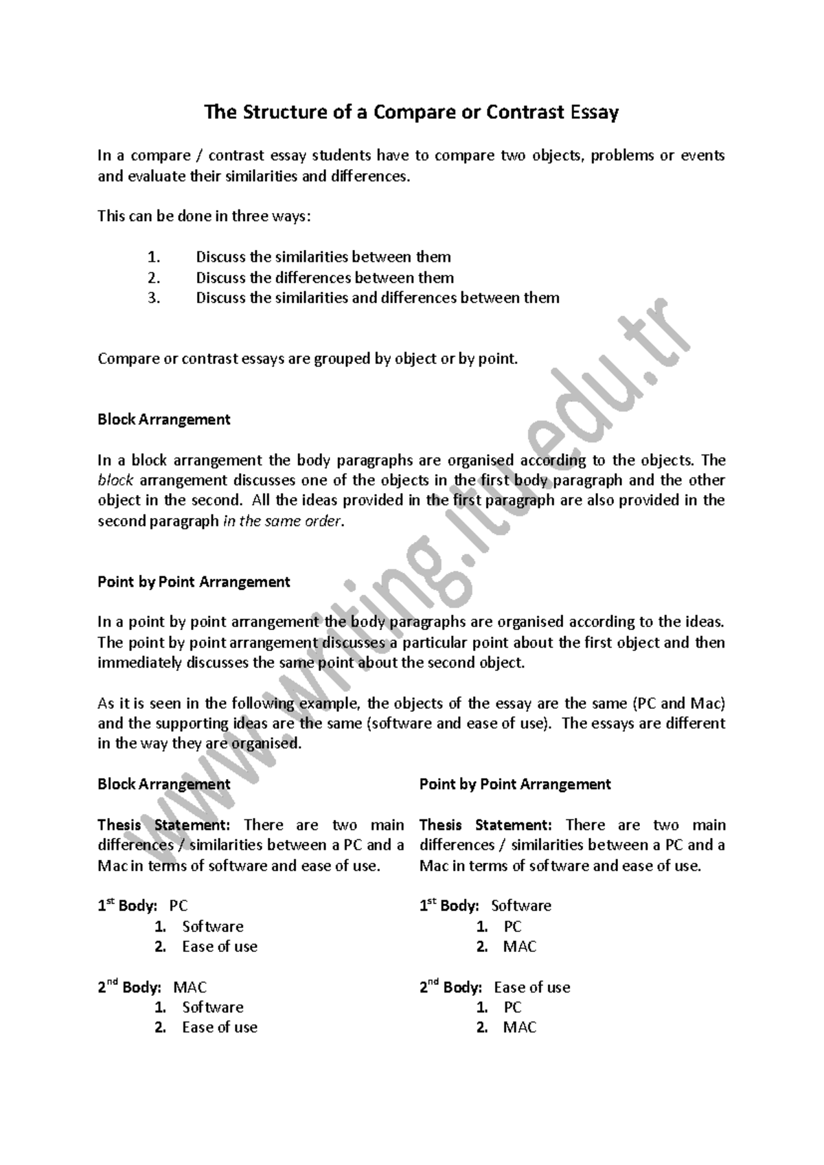Comparison essay; block by block and point by point - The Structure of ...
