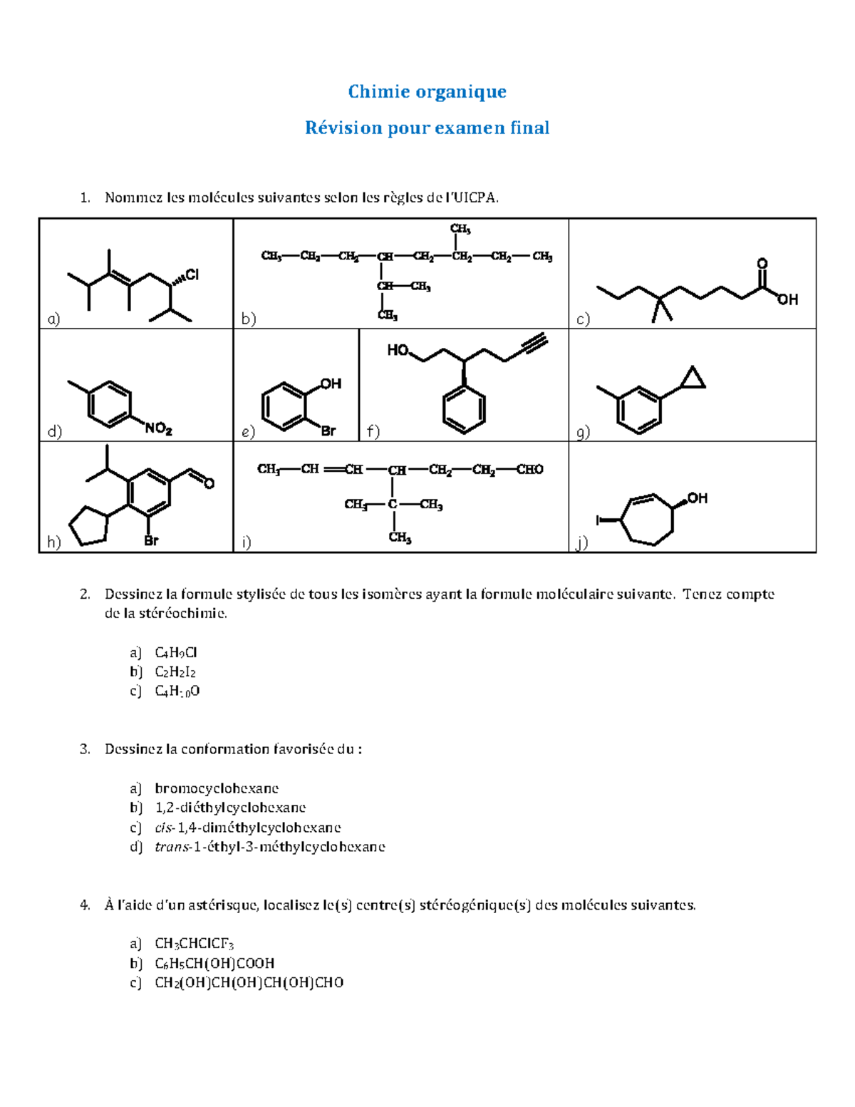 Revision Chimie Organique A2021 - Chimie Organique Révision Pour Examen ...