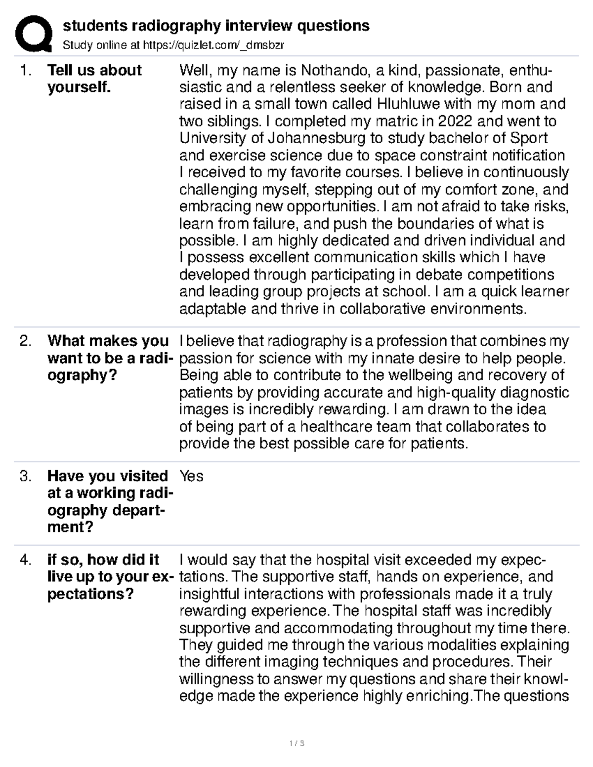 By nothando radiographer questions students radiography interview
