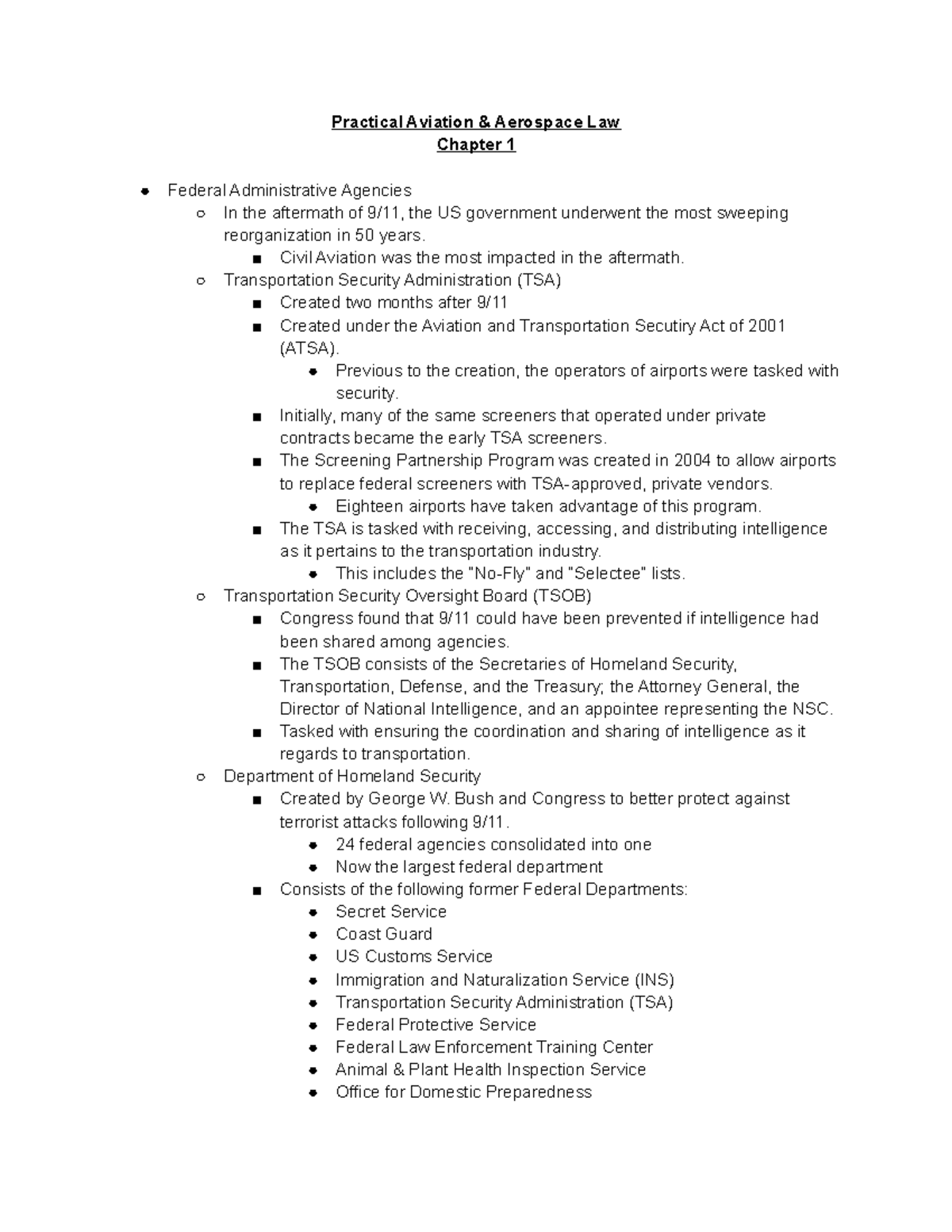 Aviation Law - Chapter 1 Outline - Practical Aviation &